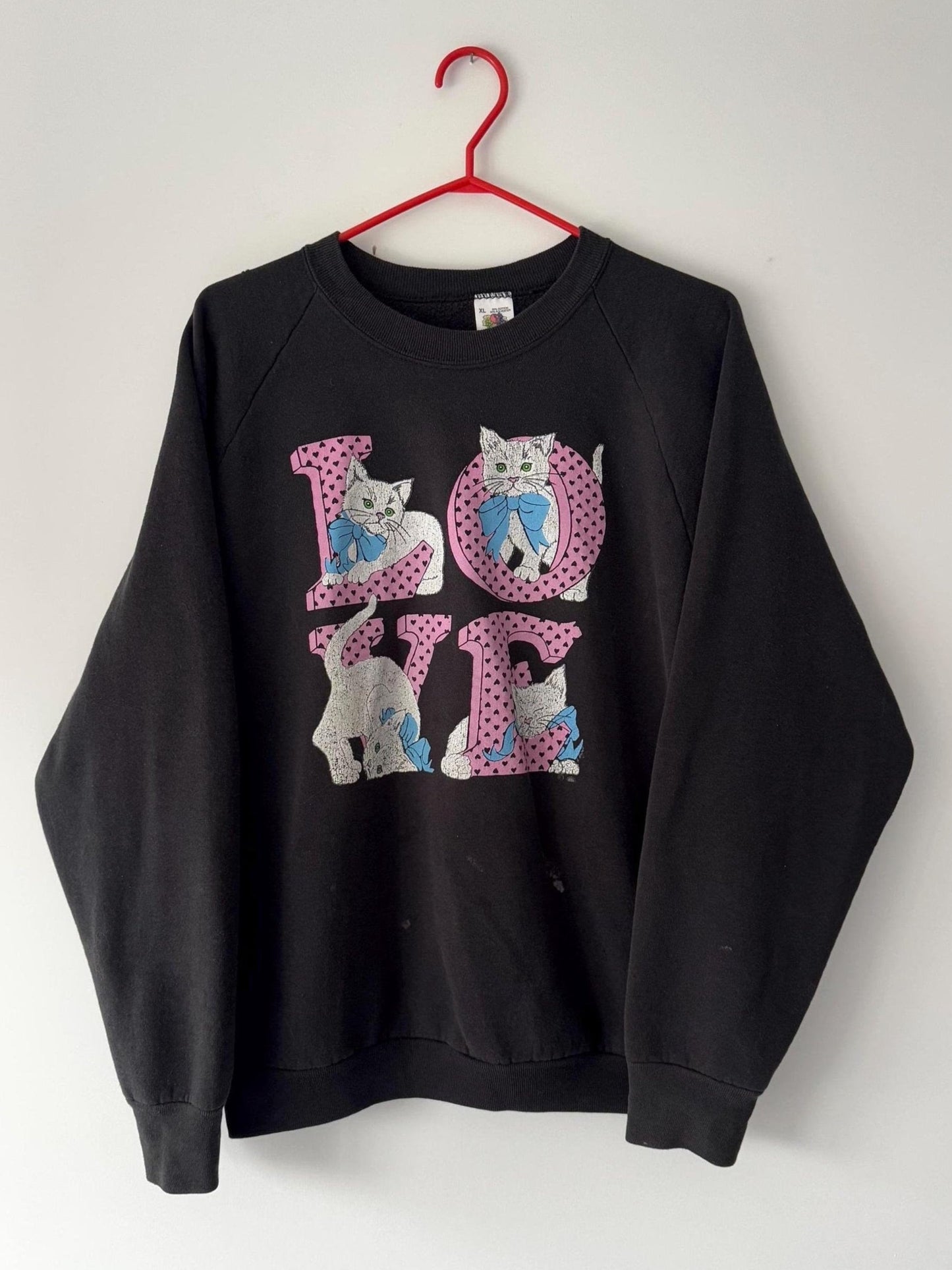 90s vintage black kittens cats LOVE graphic pullover sweatshirt