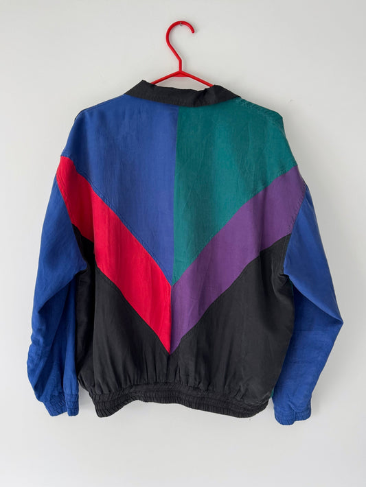 90s vintage multicolor colorblock abstract pure silk light bomber jacket
