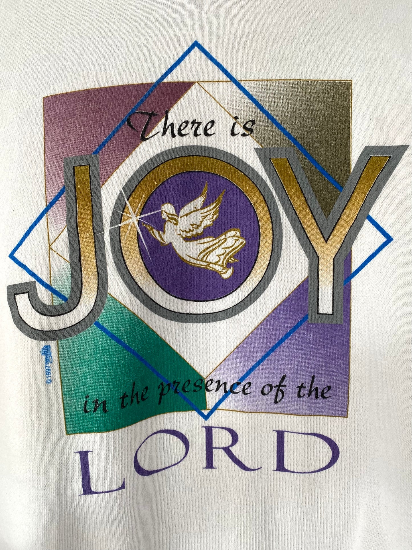 90s vintage white joy of the lord holiday graphic pullover sweater