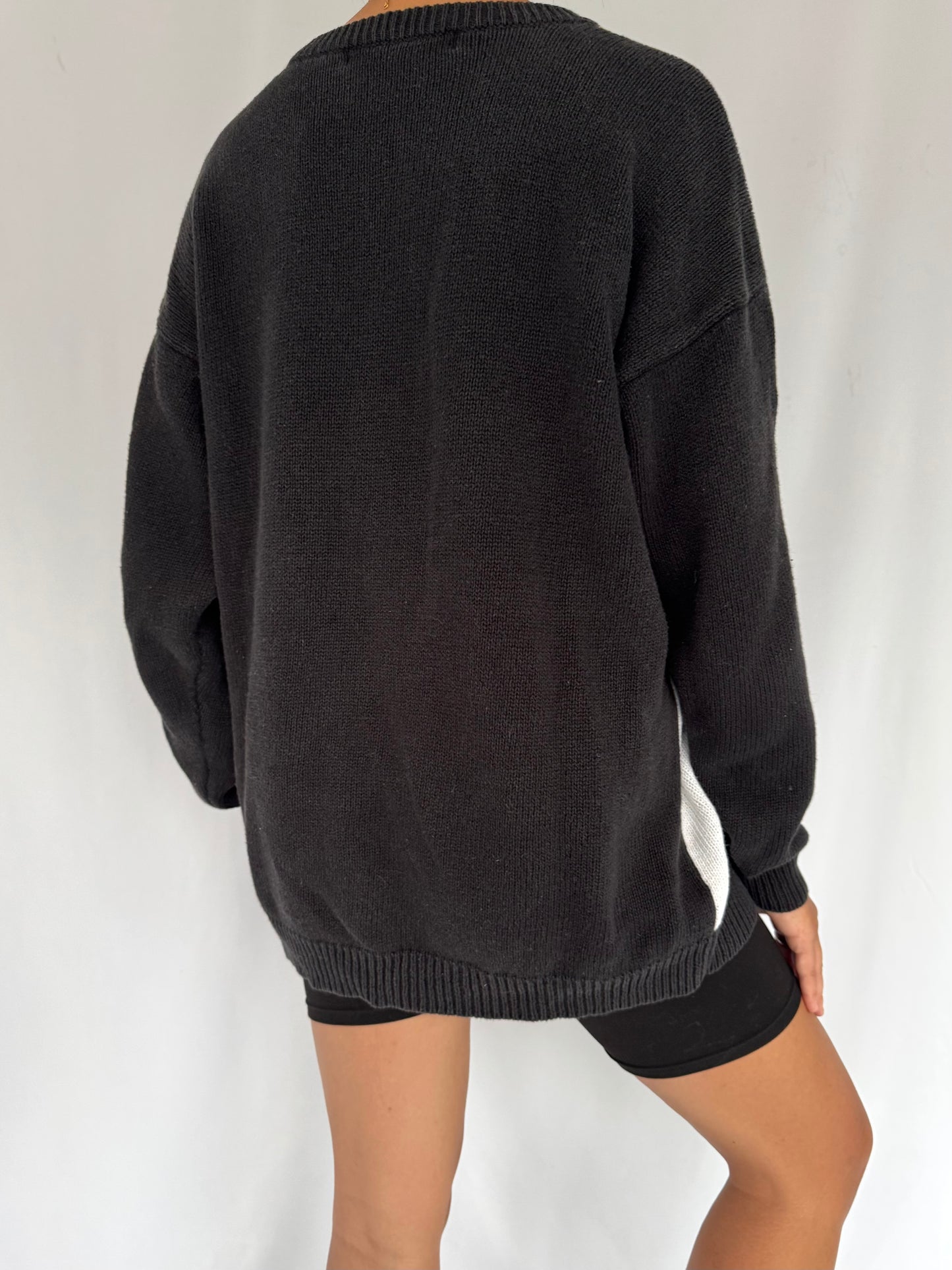 80s vintage multicolor funky abstract embroidered granny knit sweater – large | unique crazy rainbow retro novelty long sleeved jumper