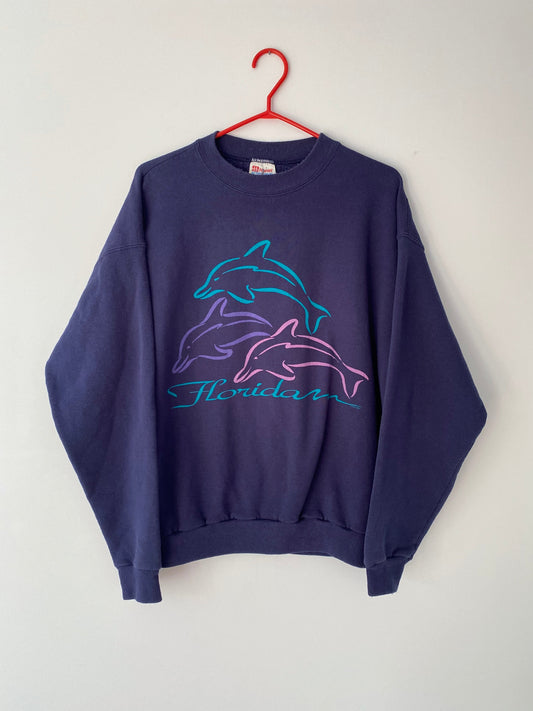 90s vintage blue dolphins florida usa graphic pullover sweatshirt