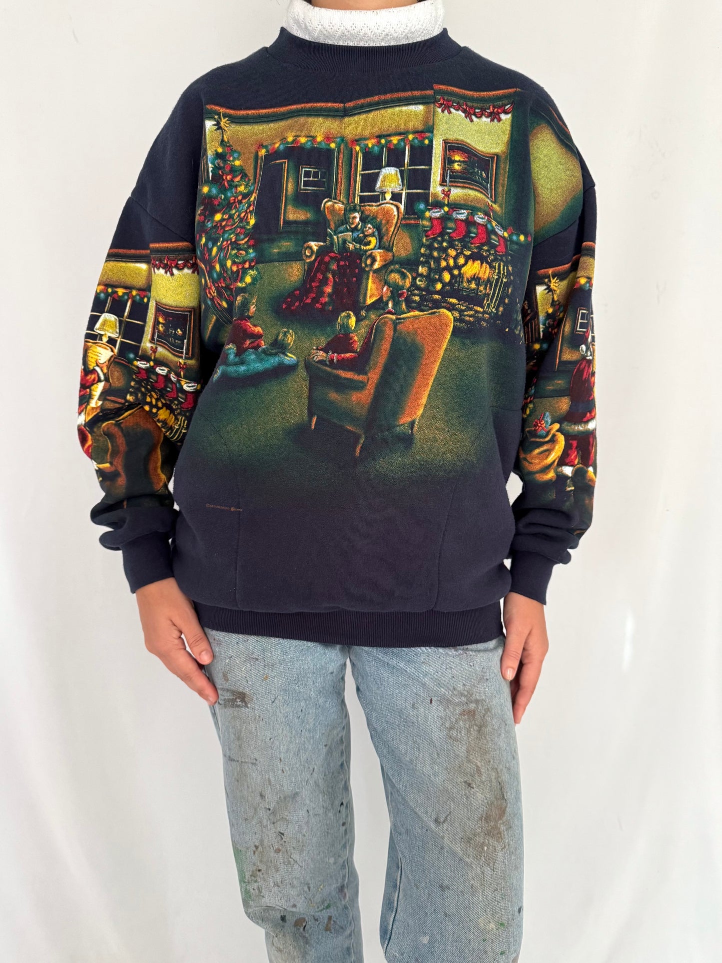 90s vintage christmas holiday scene graphic pullover sweater