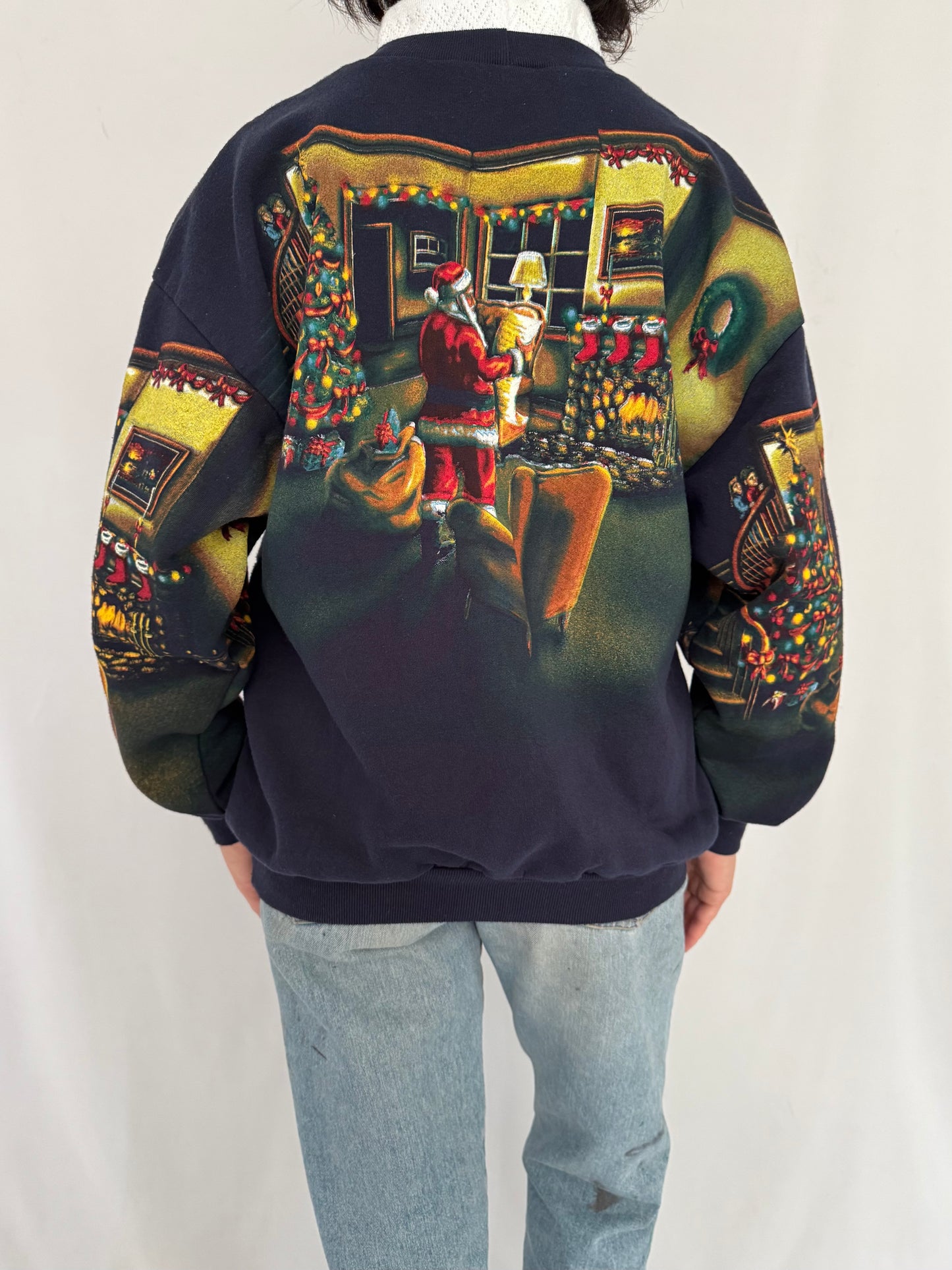 90s vintage christmas holiday scene graphic pullover sweater