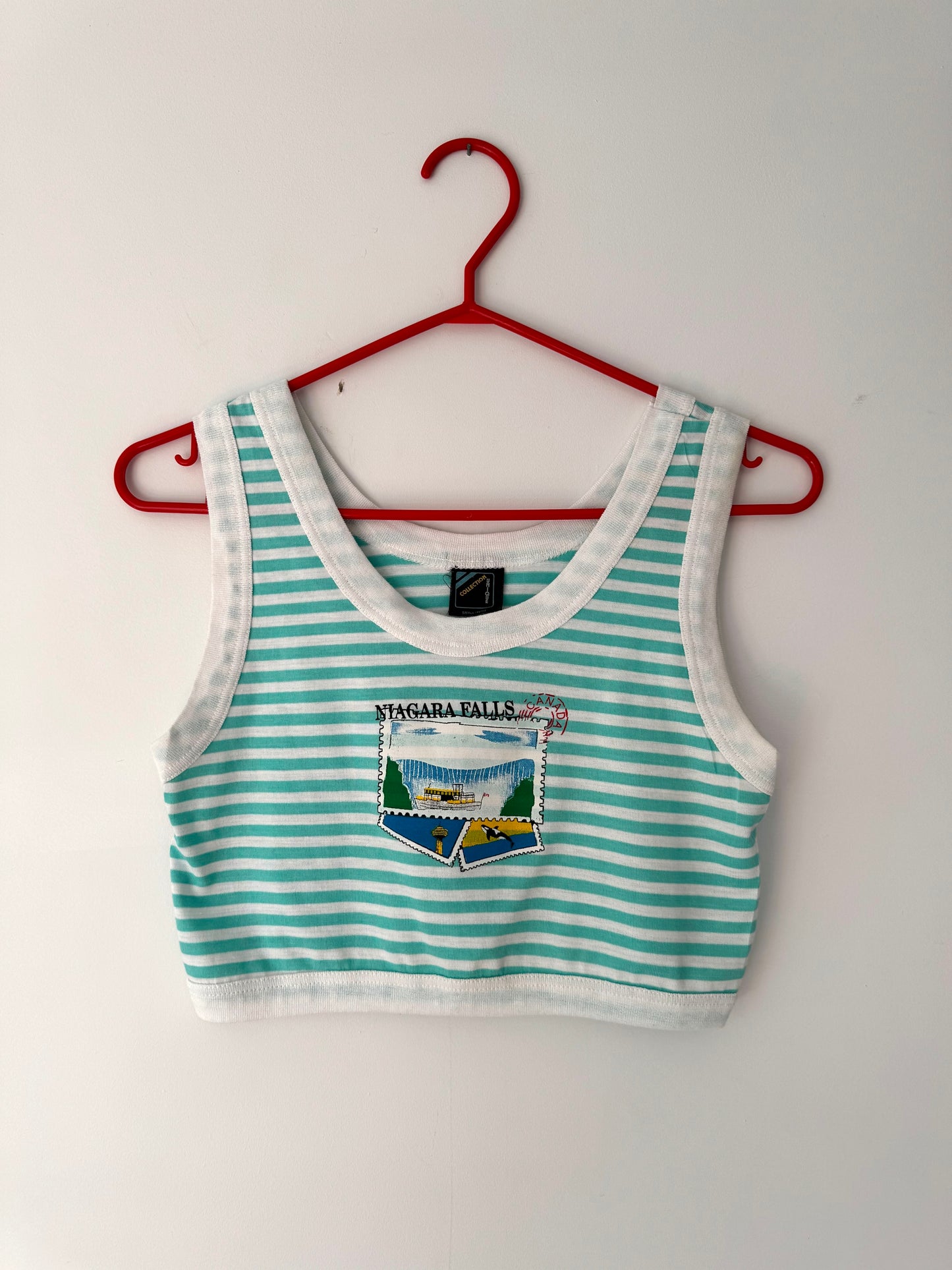 90s vintage striped niagara falls canada graphic cropped tank top