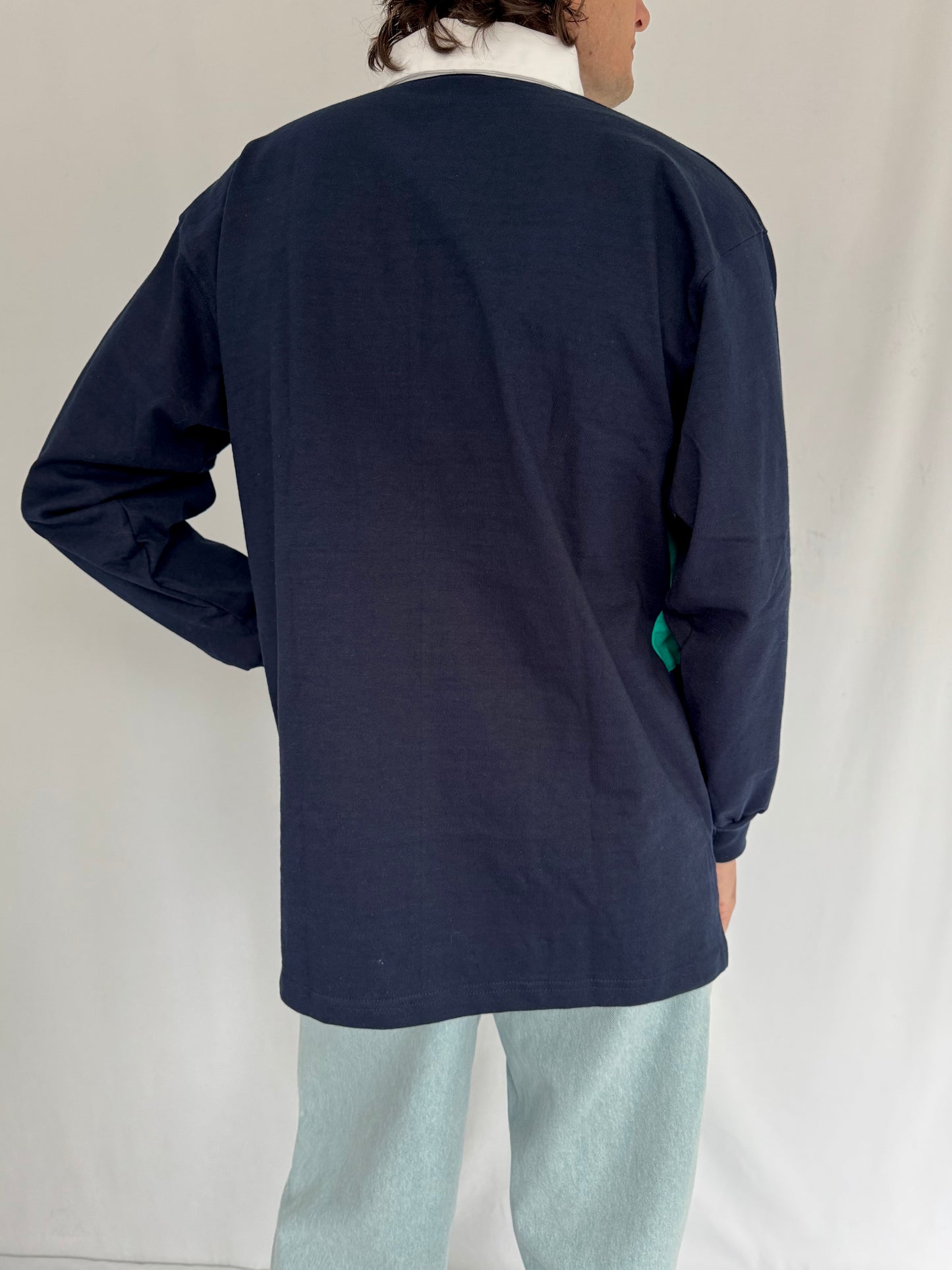 90s vintage striped multicolor colorblock long sleeved rugby shirt – medium | unisex mens cotton casual rowing preppy varsity collared polo