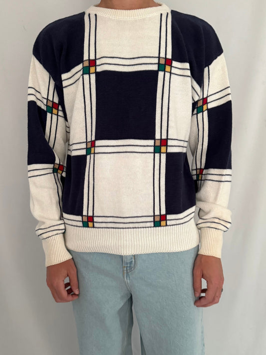 90s vintage multicolor retro golf geometric long sleeved knit sweater