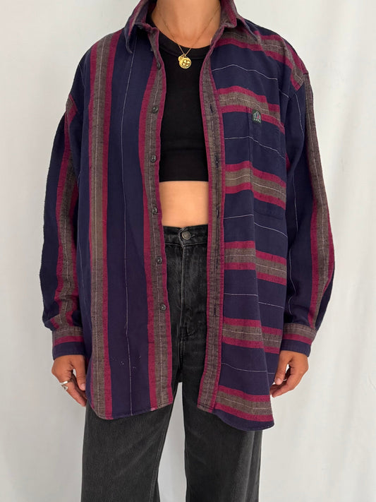 90s vintage multicolor plaid print boyfriend fit flannel button up shirt