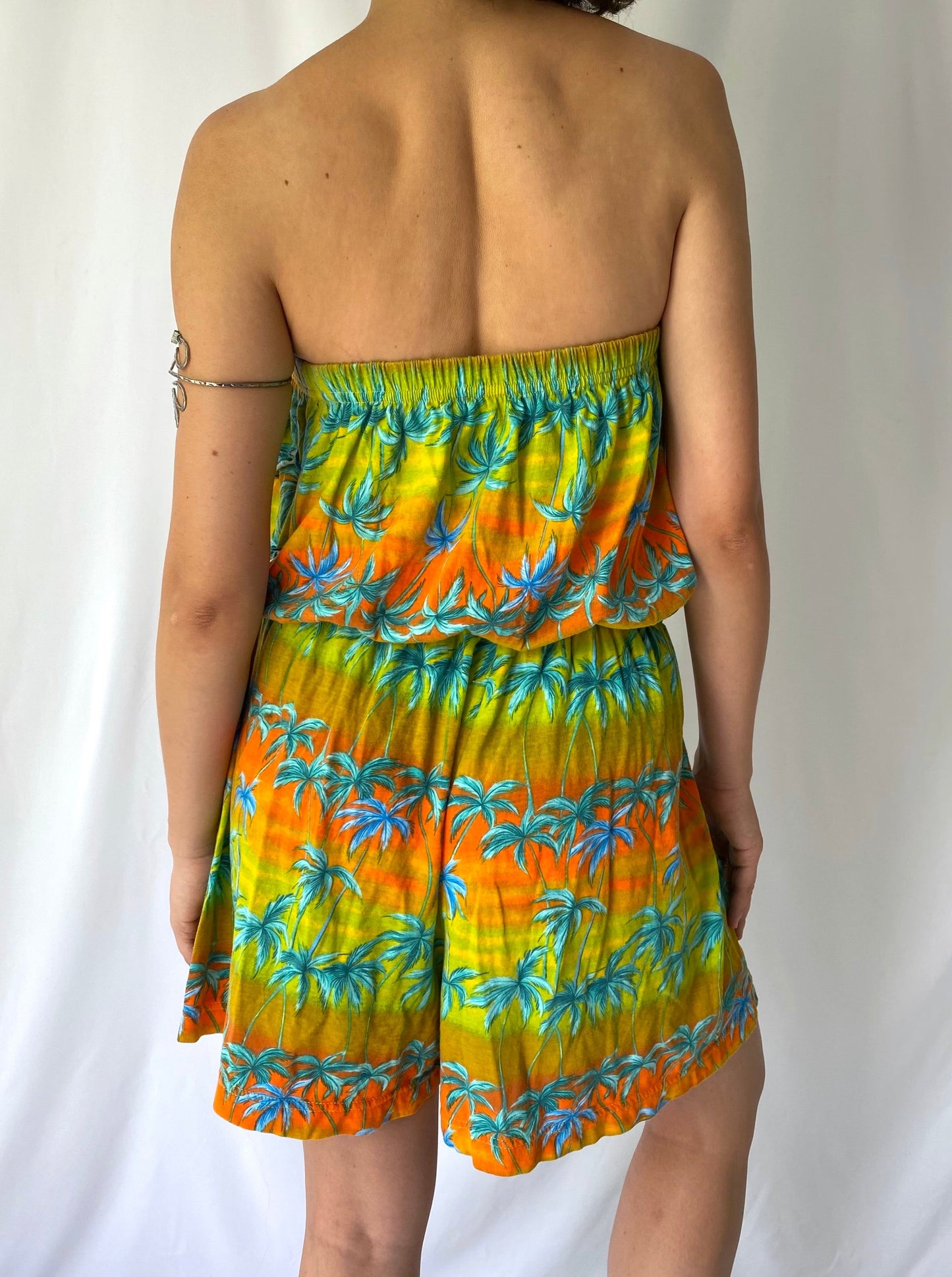 80s vintage colorful Hawaiian tropical strapless romper