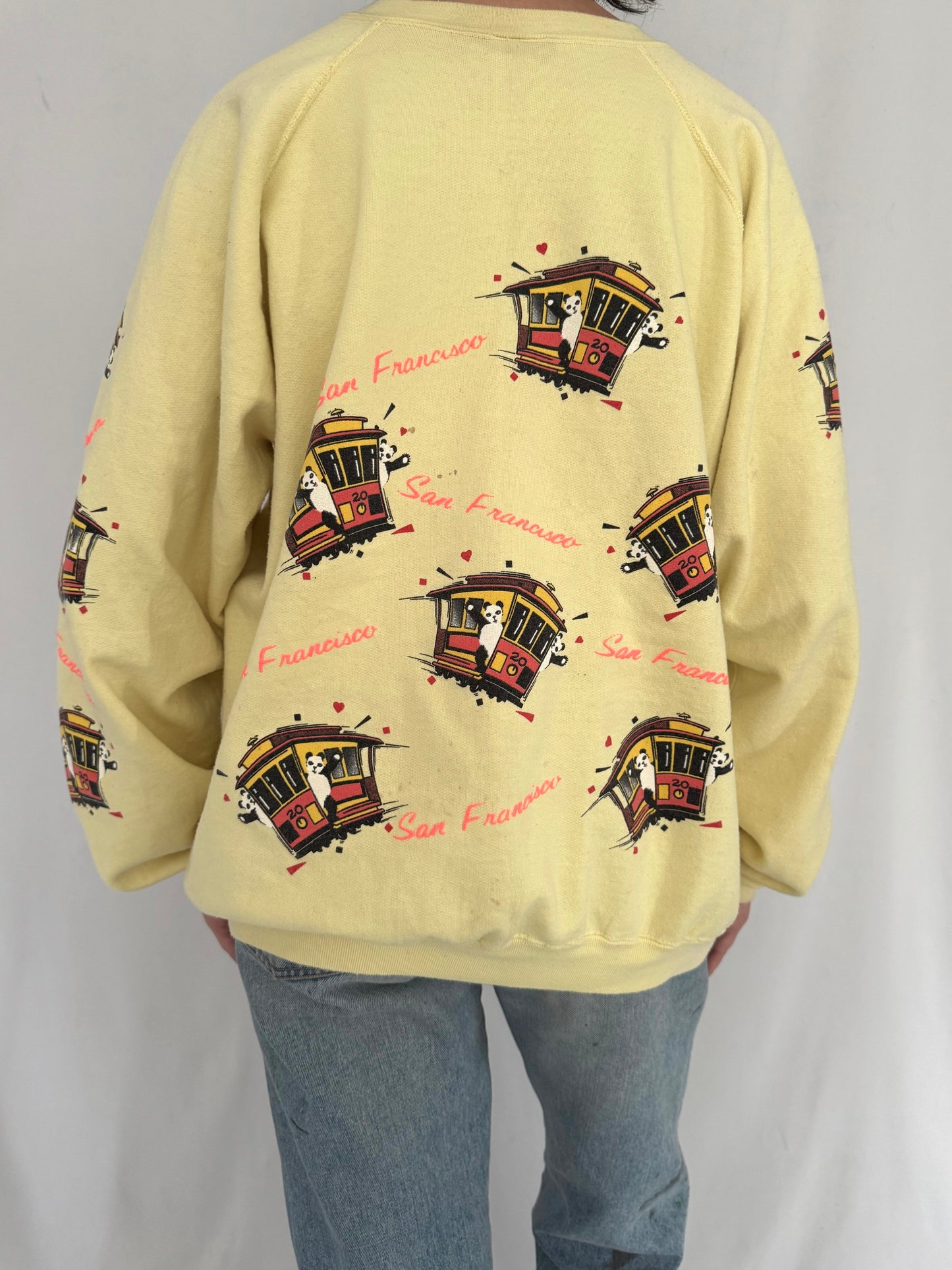90s vintage yellow san francisco panda retro pullover sweatshirt