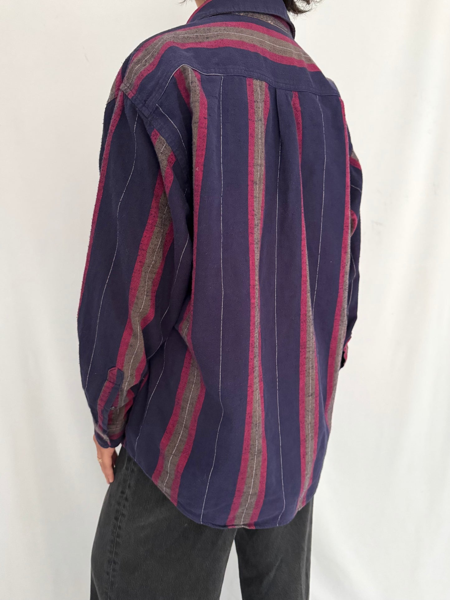 90s vintage multicolor plaid print boyfriend fit flannel button up shirt - large | unisex relaxed cotton cozy izod collared long sleeved top