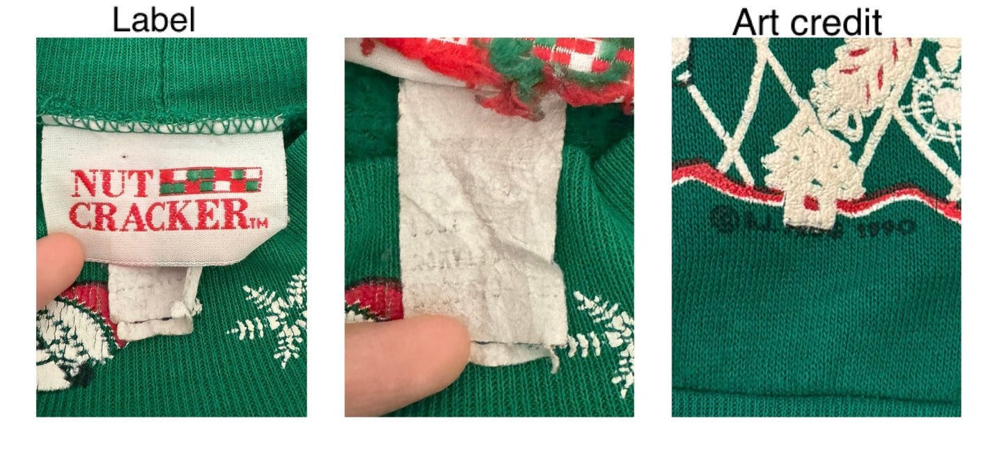 90s vintage green cats snowy outdoor winter scene pullover sweatshirt