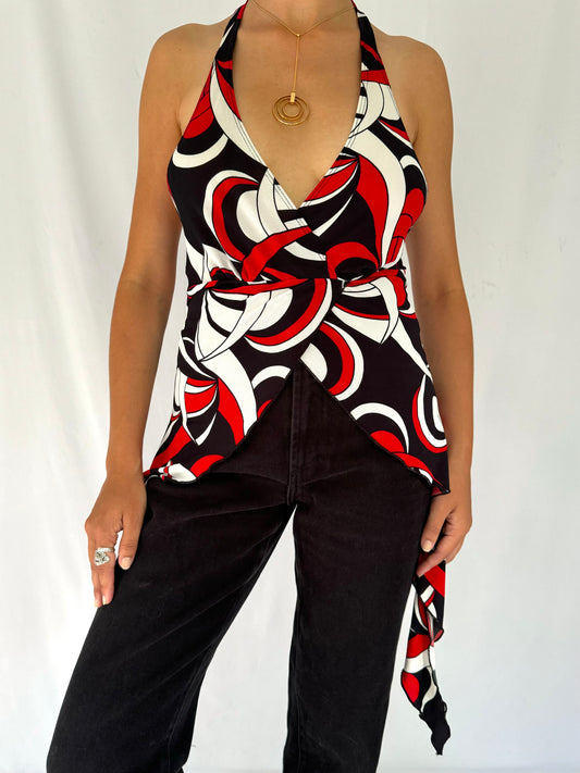 90s vintage multicolor fairy abstract print halter tank top