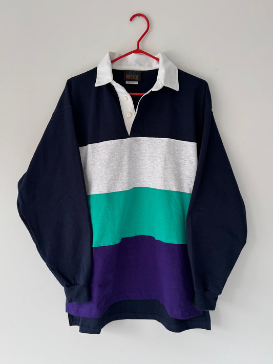 90s vintage striped multicolor colorblock long sleeved rugby shirt