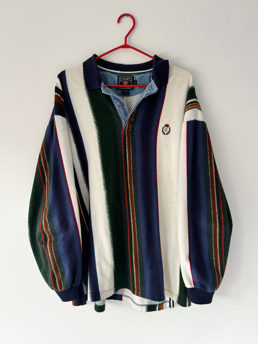 90s vintage multicolor striped chaps ralph lauren long sleeved rugby shirt