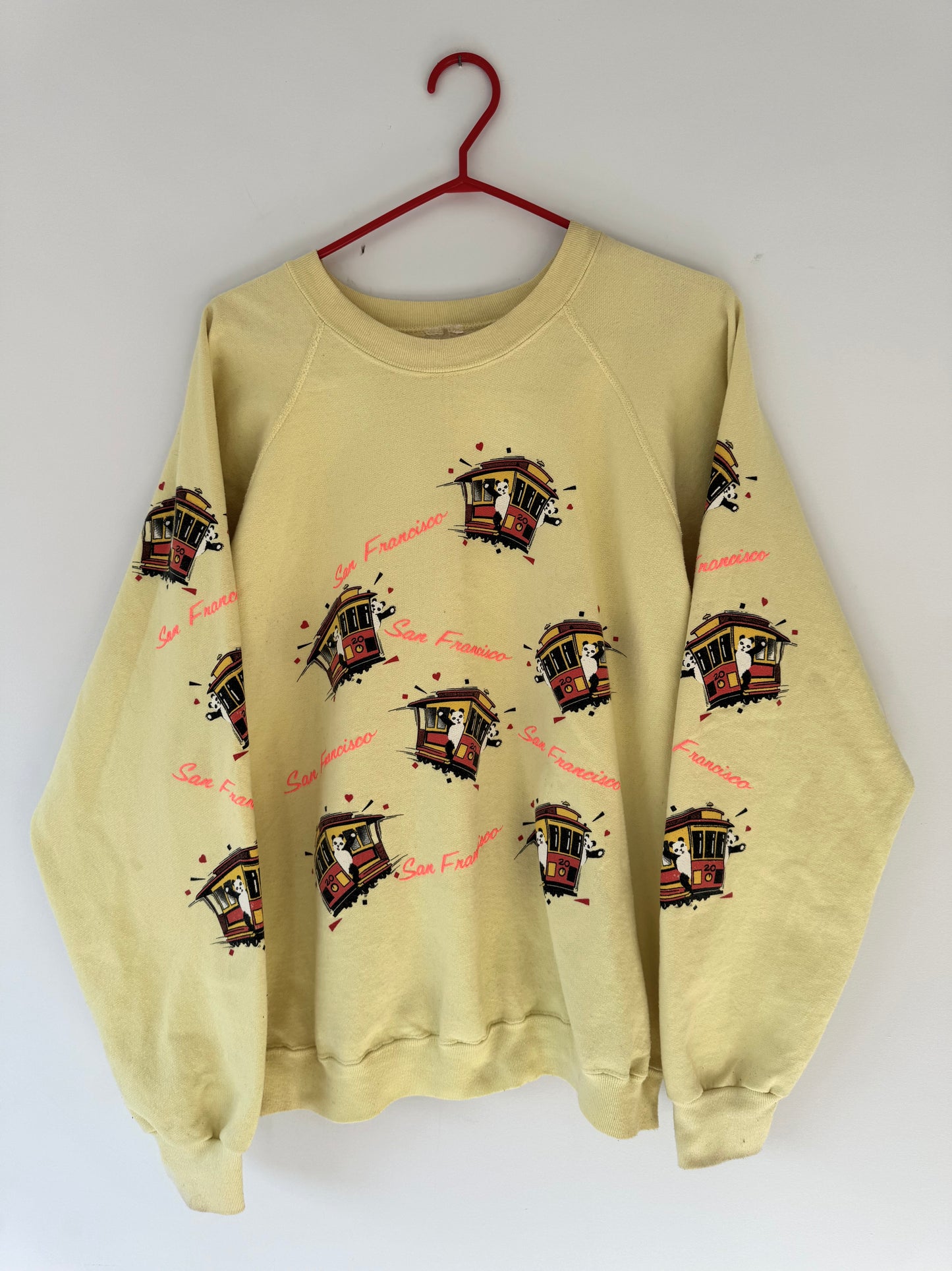 90s vintage yellow san francisco panda retro pullover sweatshirt