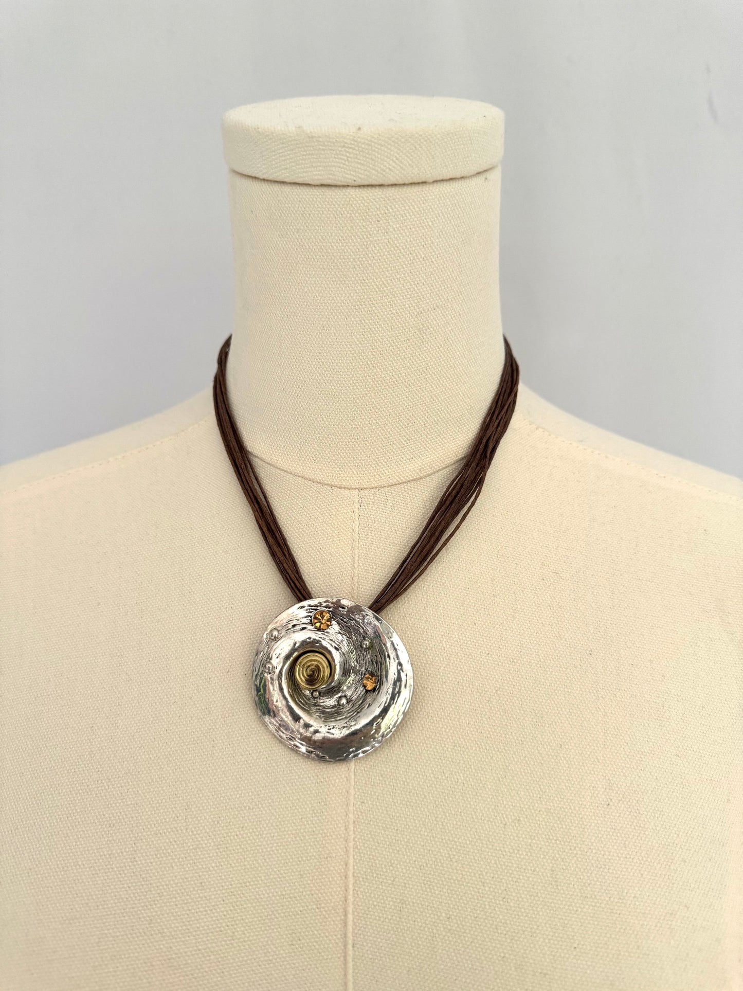vintage large silver swirl pendant cord rope short choker necklace