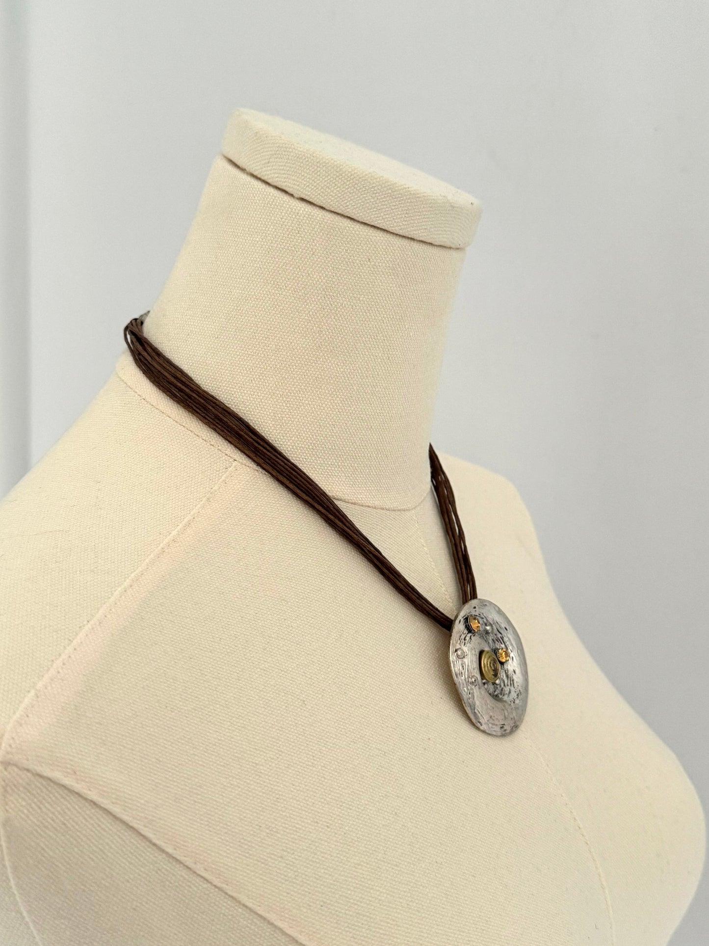 vintage large silver swirl pendant cord rope short choker necklace
