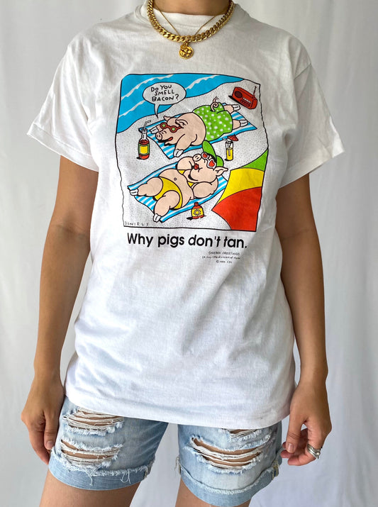 90s vintage novelty funny pigs beach short sleeved tee shirt