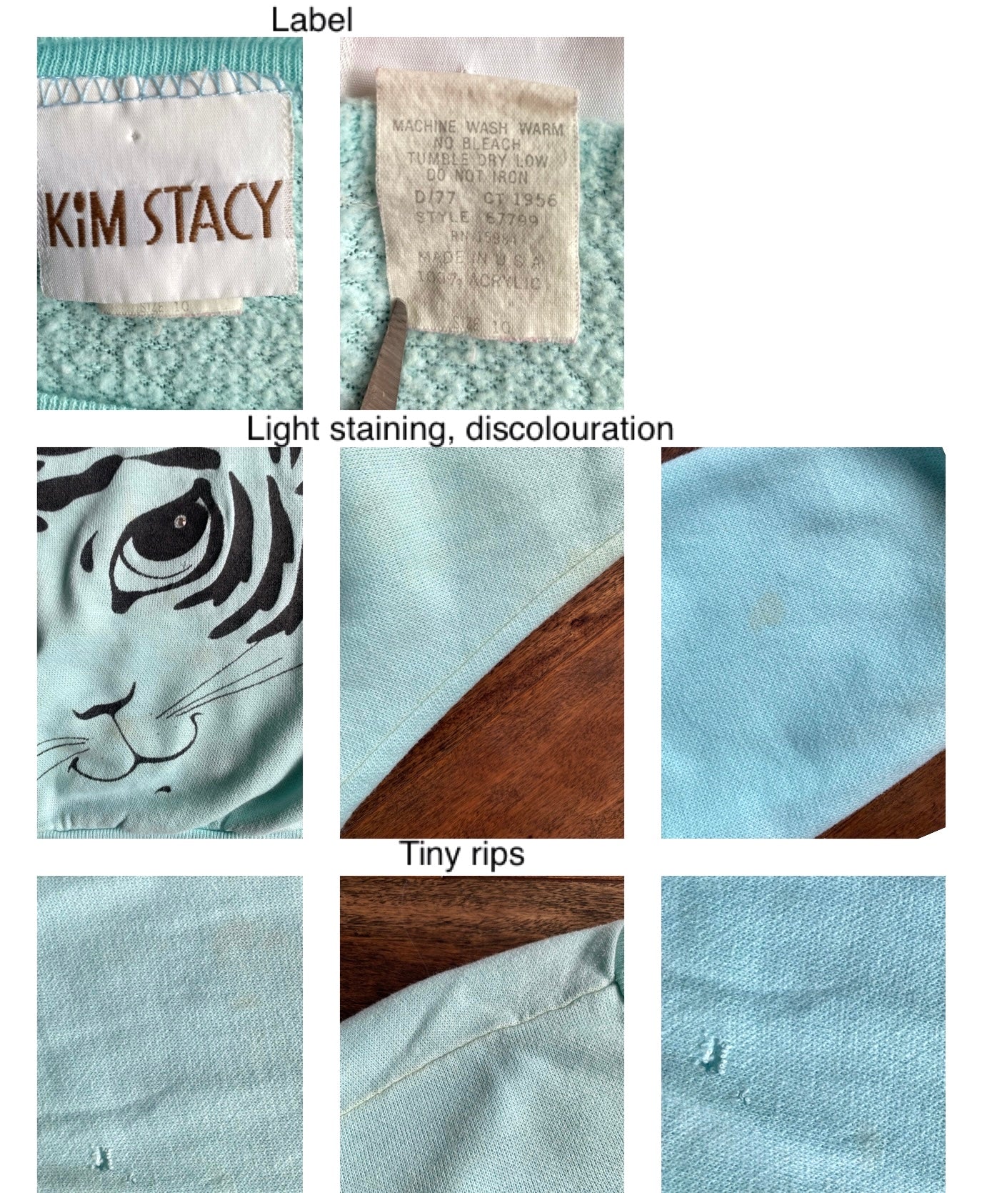 80s vintage light blue tiger face graphic cropped pullover sweater