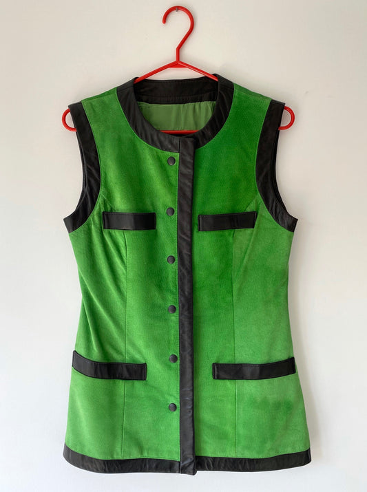 90s vintage danier green neon suede leather button up vest
