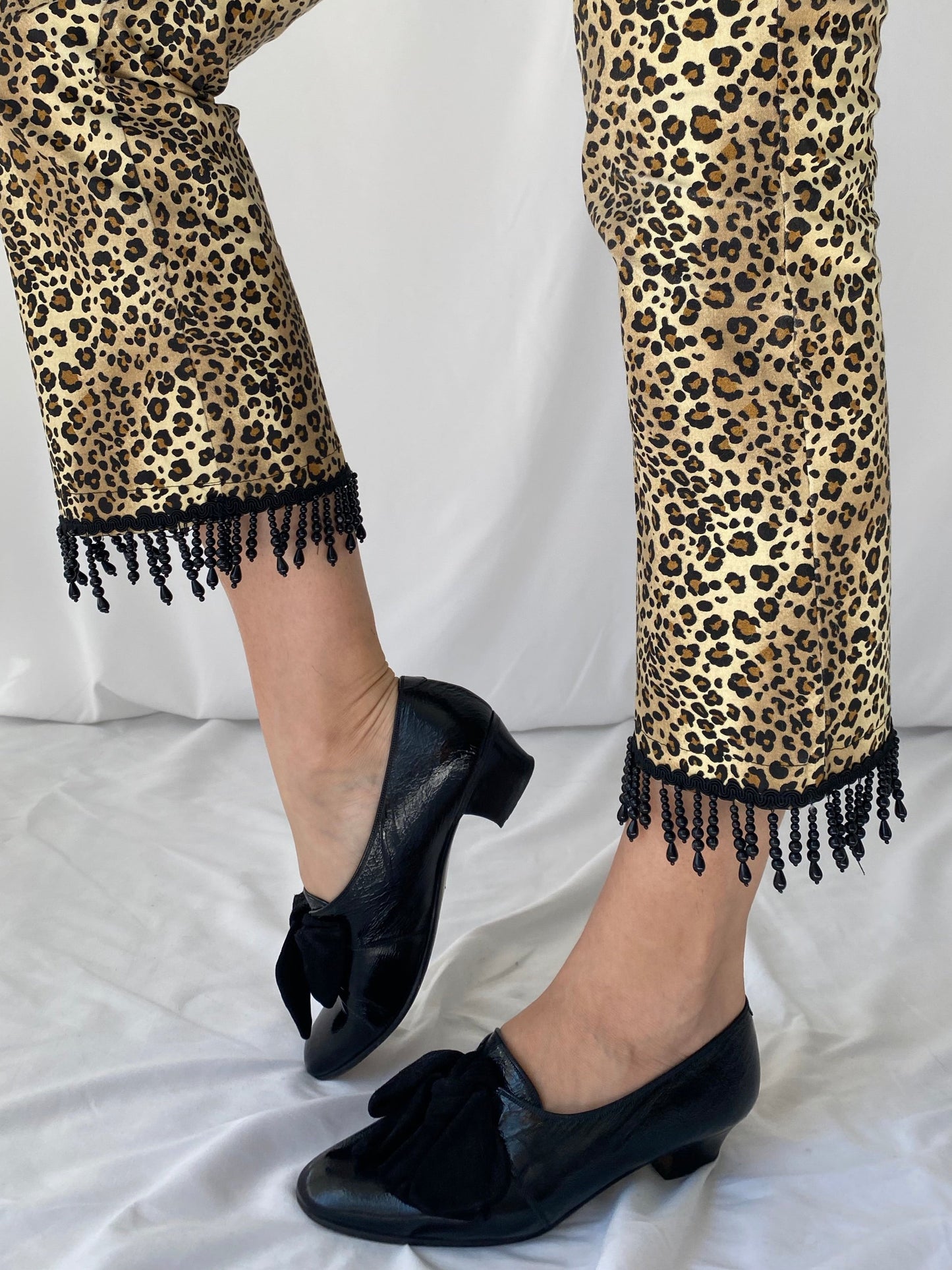 80s vintage black leather bow flat party shoes