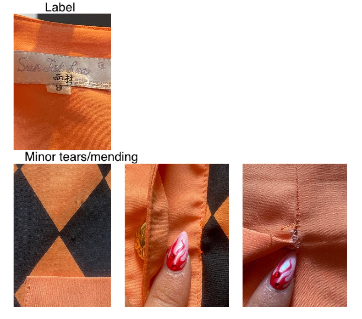 90s vintage orange black short sleeved blouse mini skirt matching set