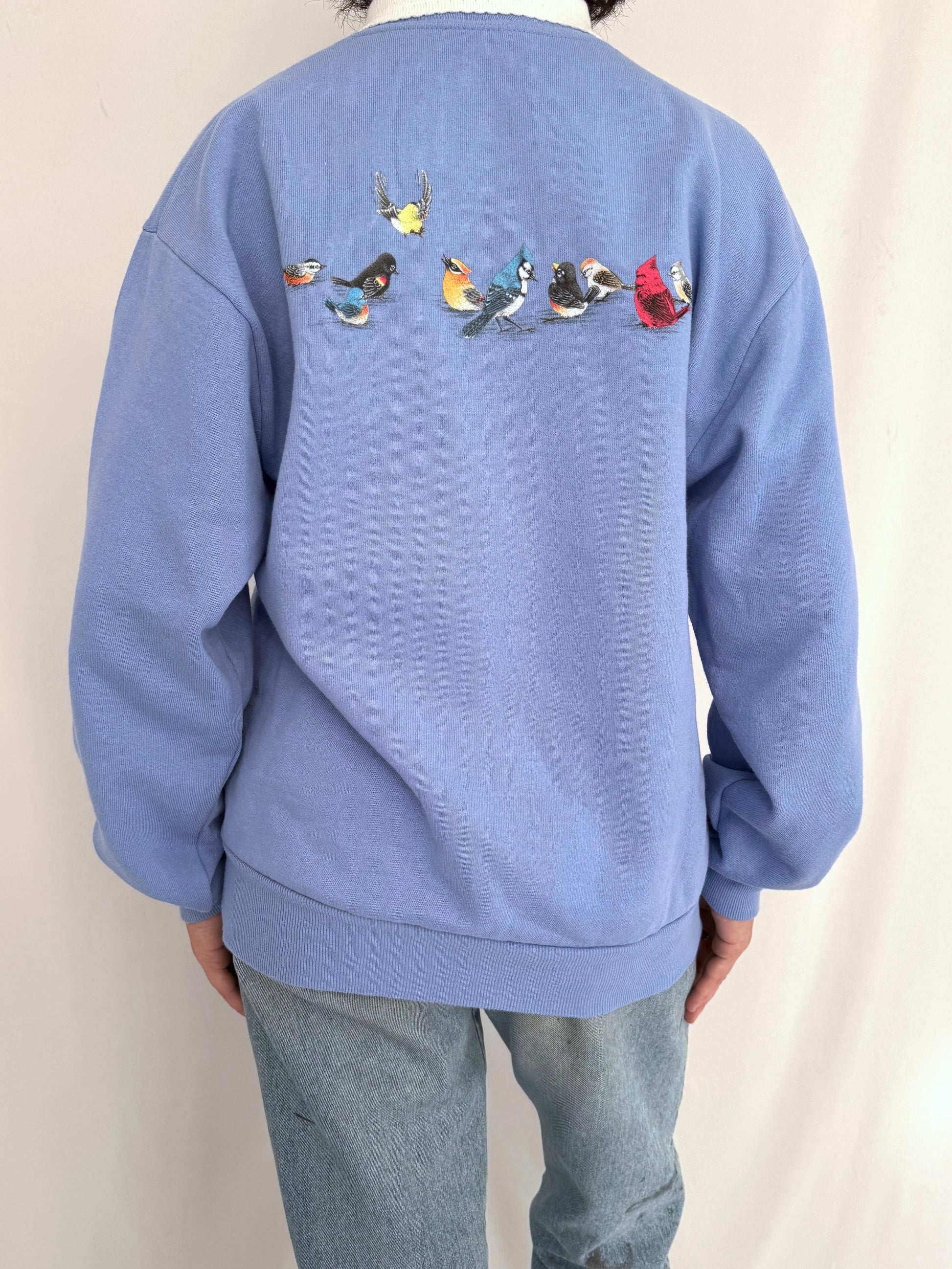 90s vintage purple blue outdoor nature bird graphic pullover sweatshirt