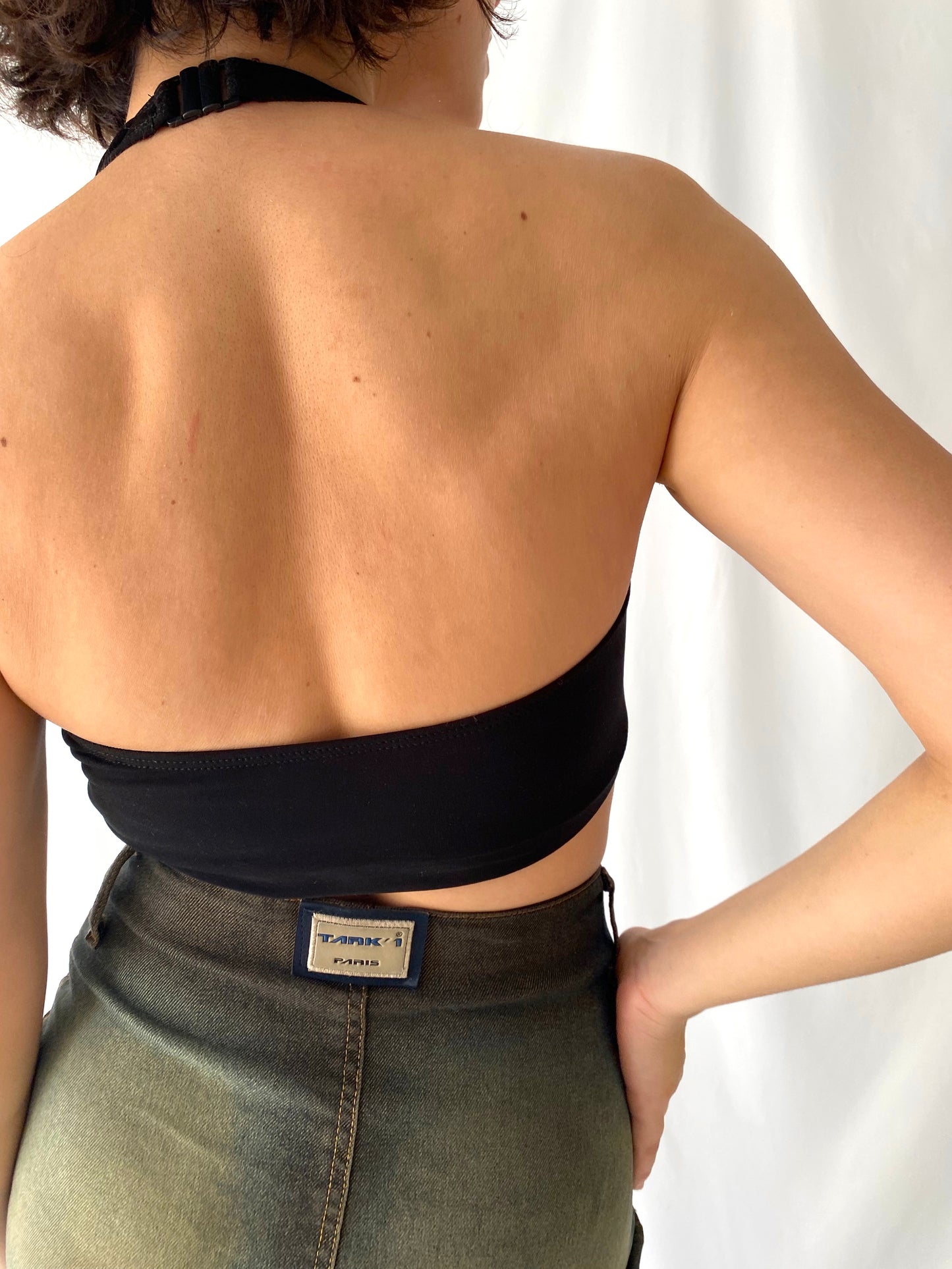 90s vintage black sequin cropped halter bra