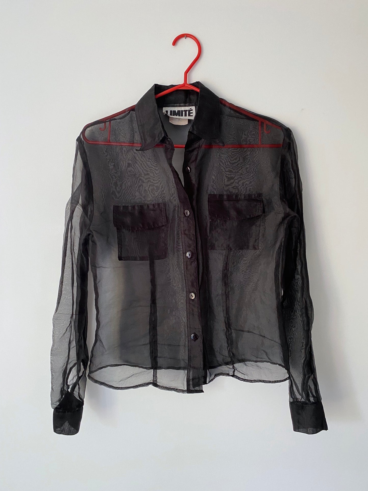 90s vintage black transparent long sleeve sheer blouse