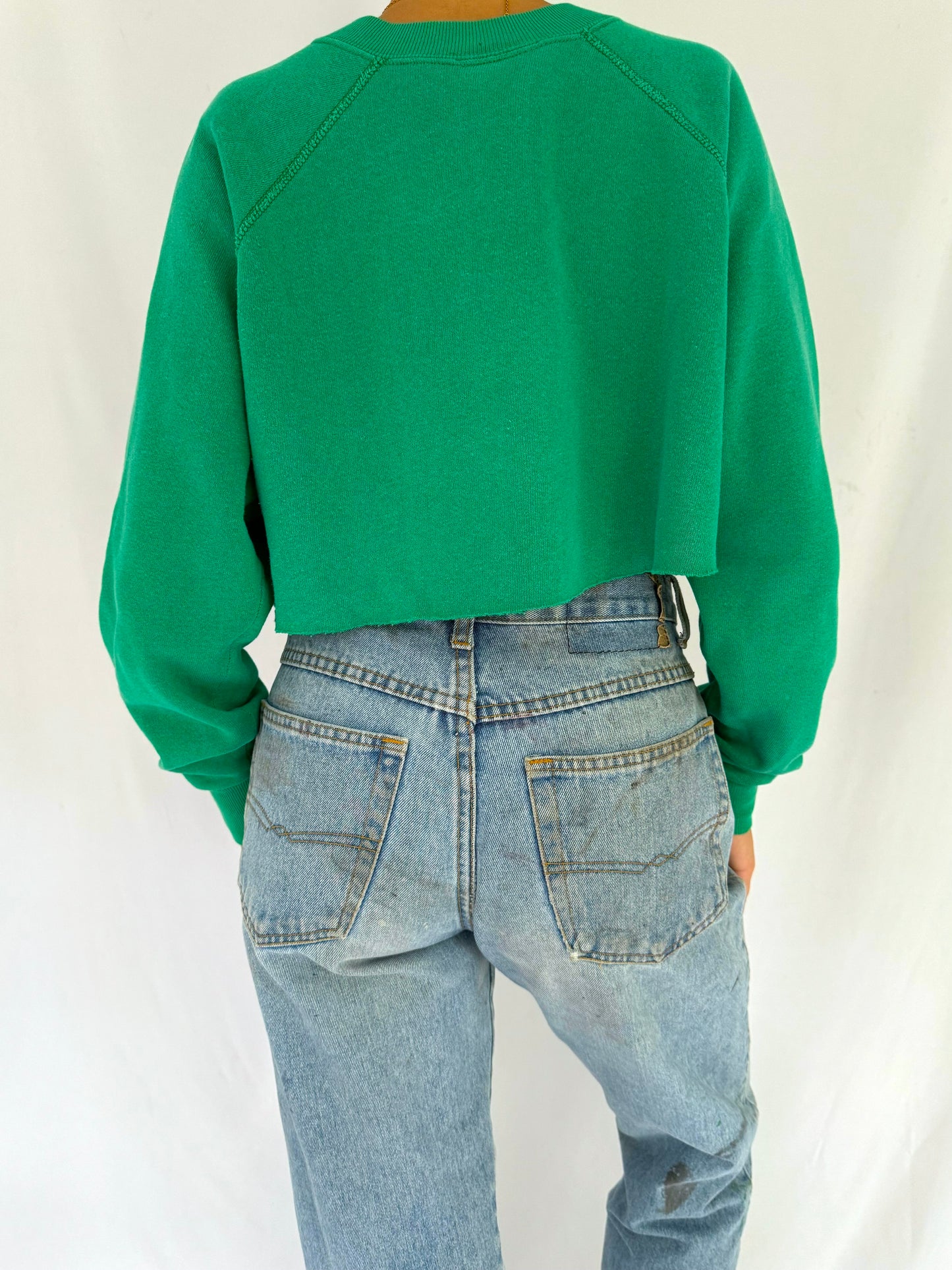 80s vintage green teddy bear holiday cropped pullover sweater