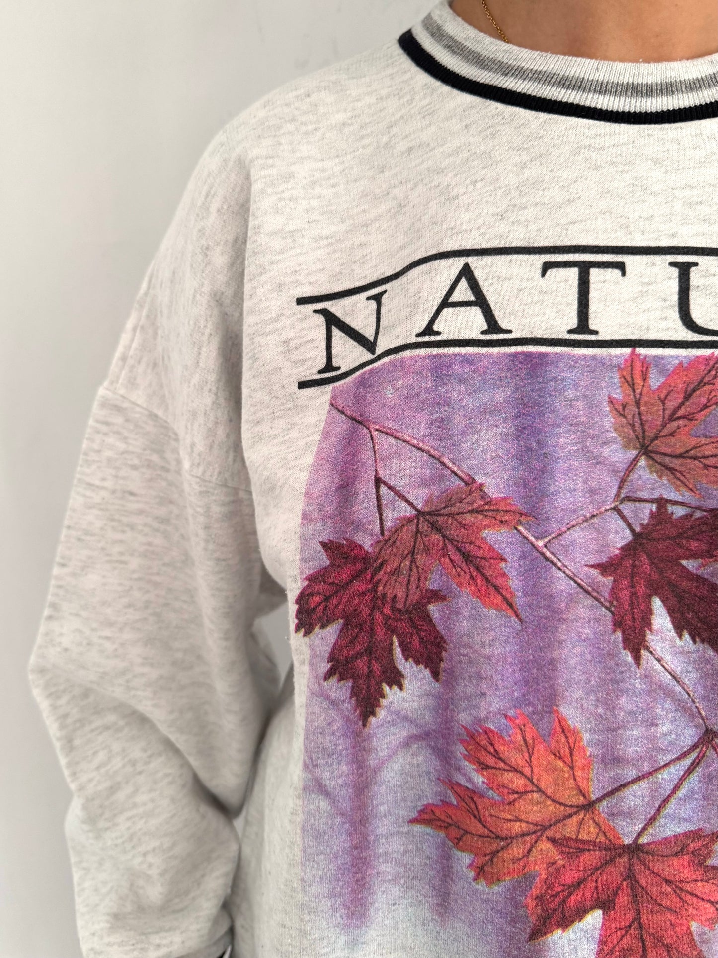 90s vintage grey Canadian Wildlife outdoor nature graphic pullover sweater | unisex mens retro sportswear ribbed sweatshirt
