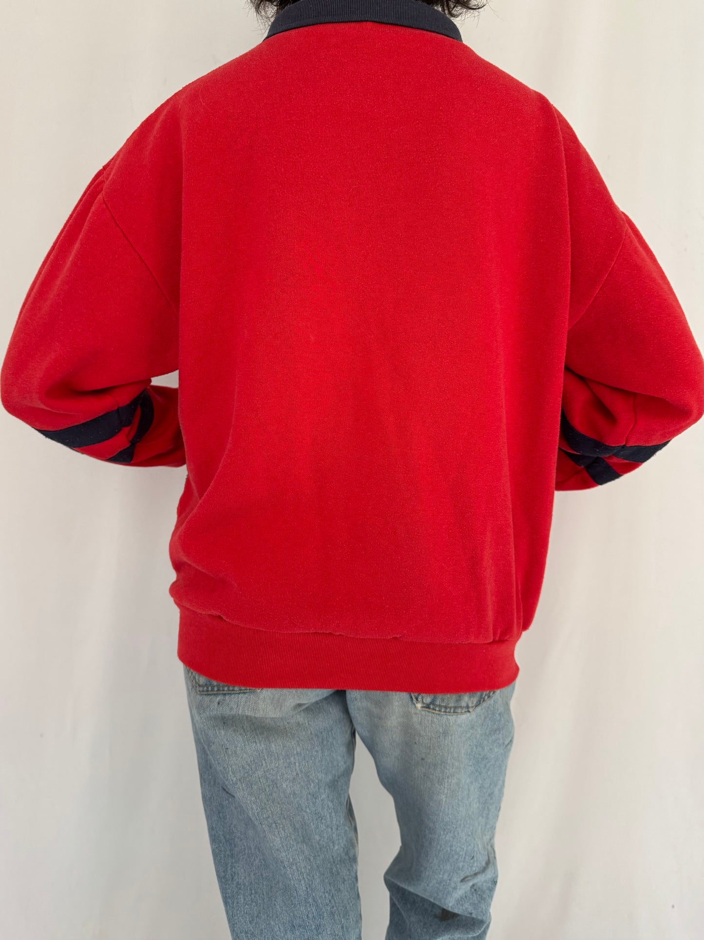 90s vintage red navy nautical anchor graphic pullover sweater