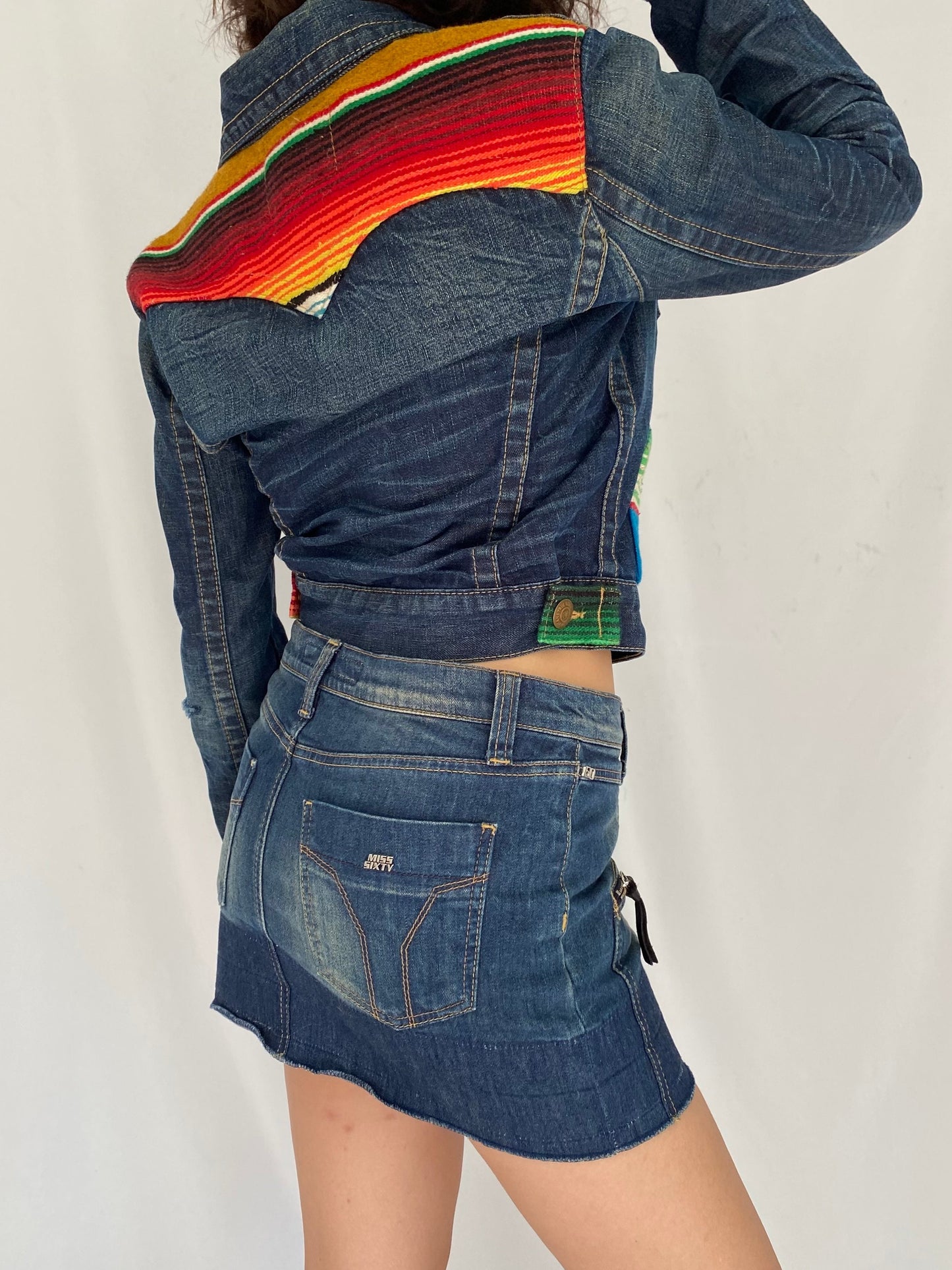 2000s vintage true religion serape blue denim jacket – small, medium | jada baja collared jean jacket