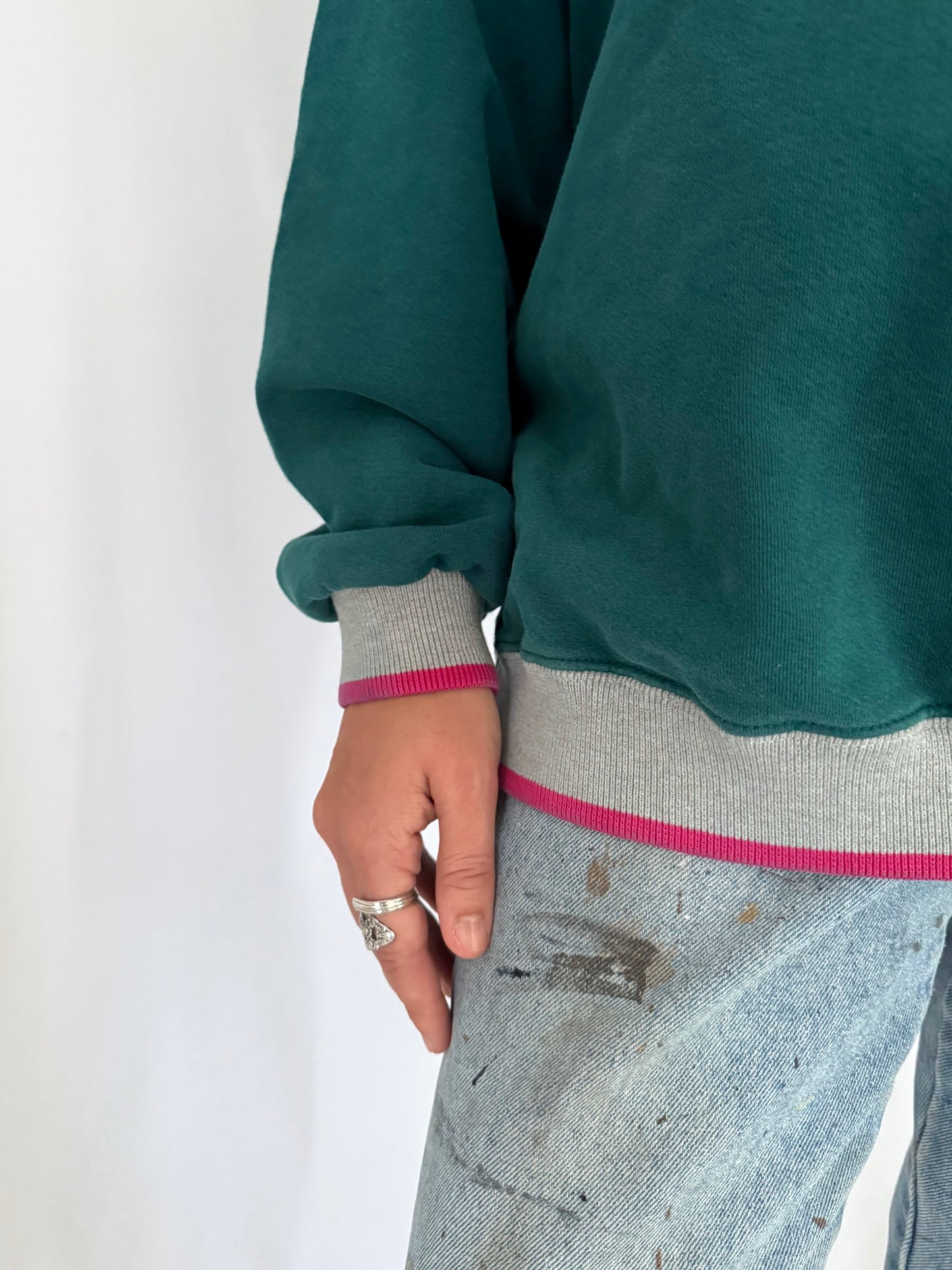 90s vintage teal BUM equipment graphic pullover sweater | unisex distressed faded B.U.M sportswear retro skate crewneck sweatshirt