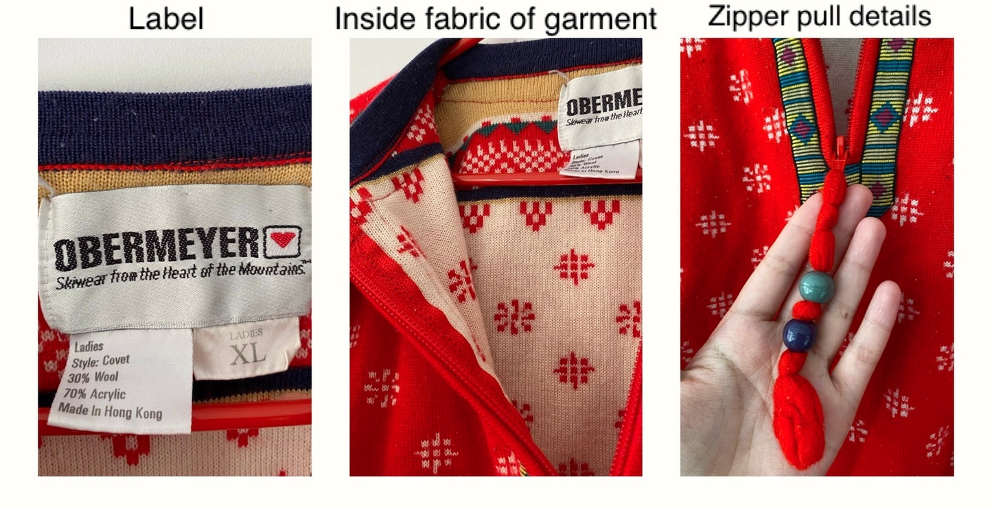 80s vintage red boho aztec quarter zip knit pullover sweater