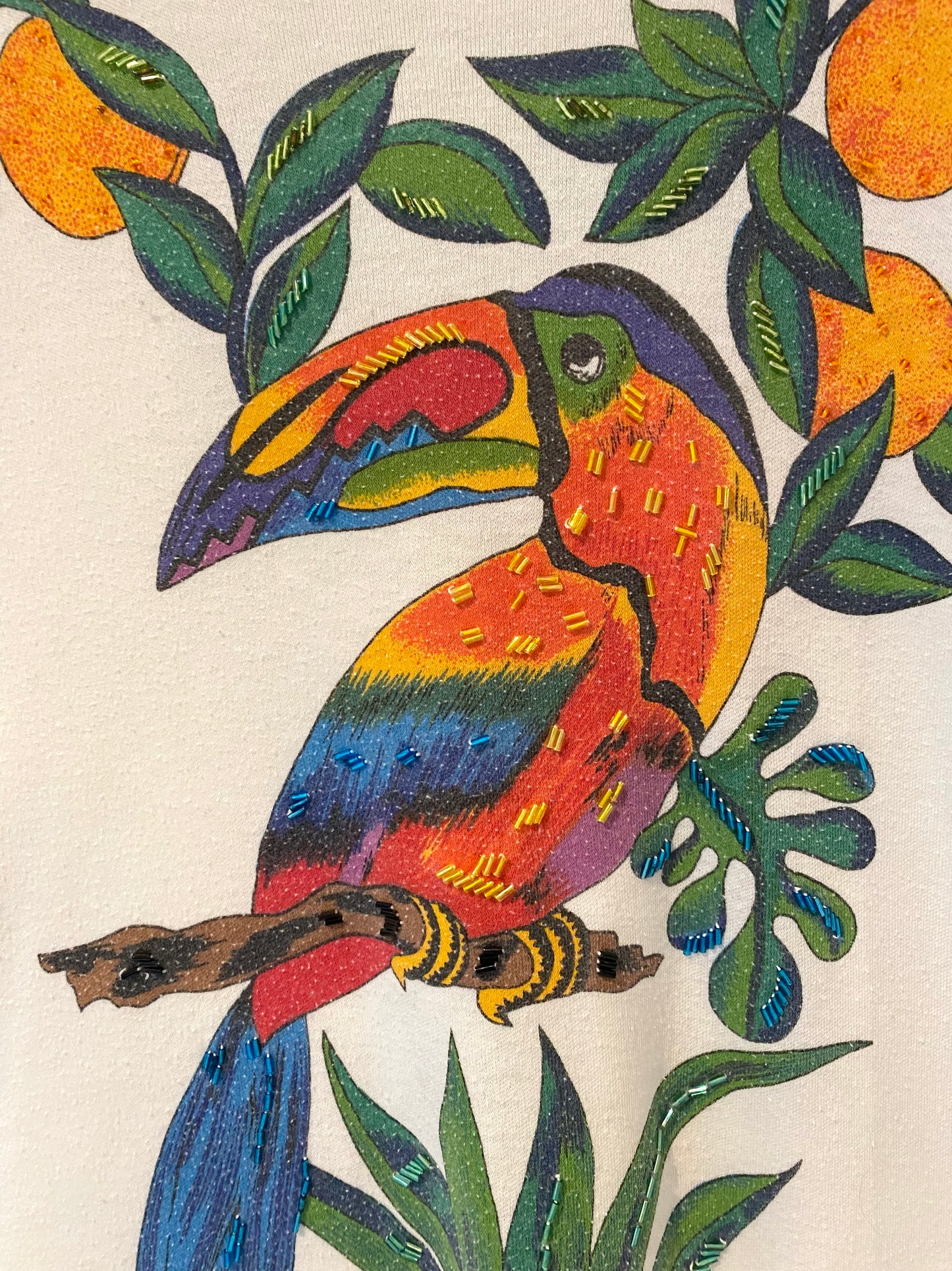 90s vintage colorful tropical vacation bird tee shirt cover up