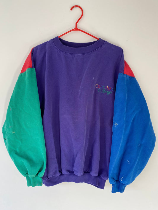 90s vintage rainbow contrast colorblock retro graphic pullover sweatshirt