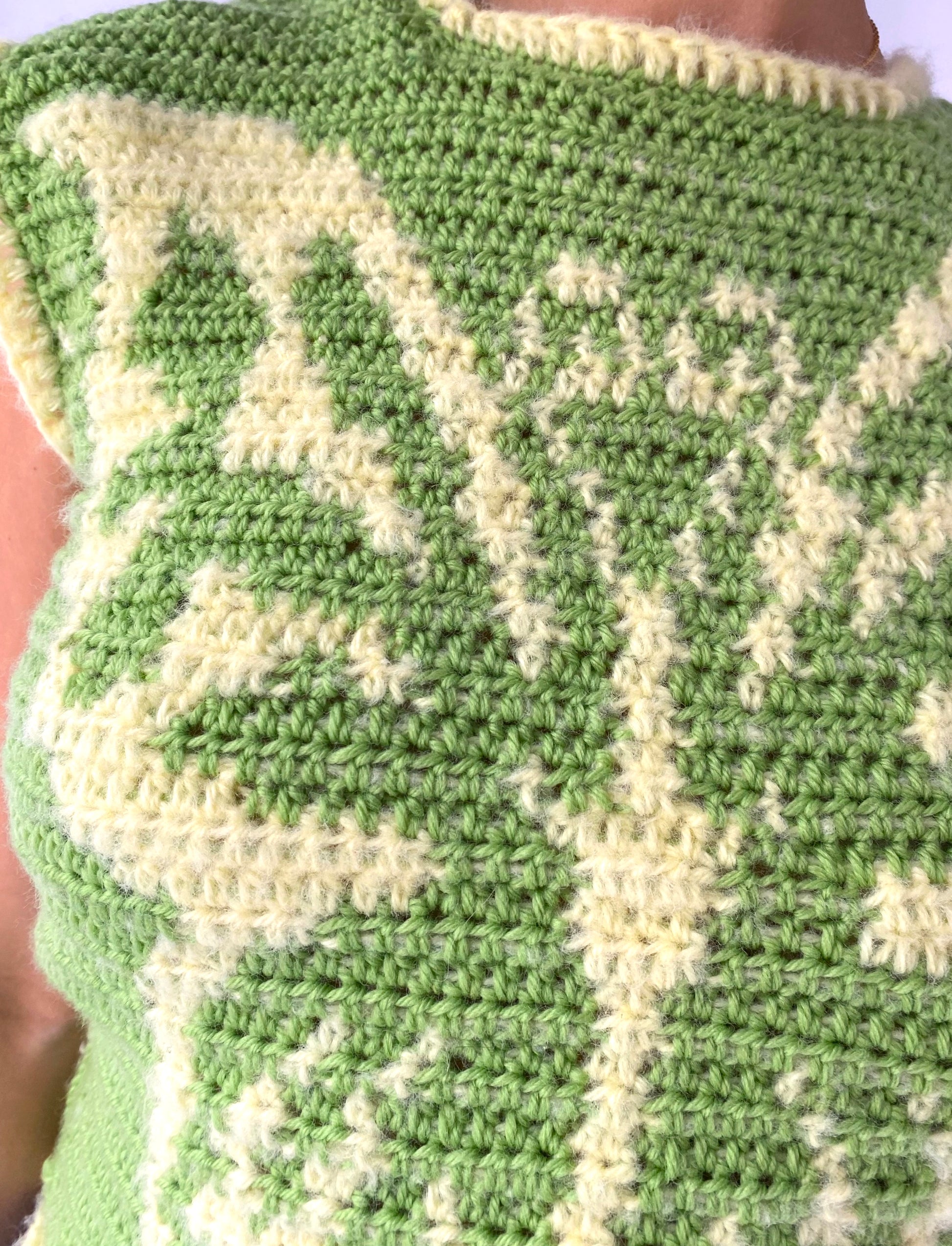 vintage hand knit green butterfly cropped sweater tank top