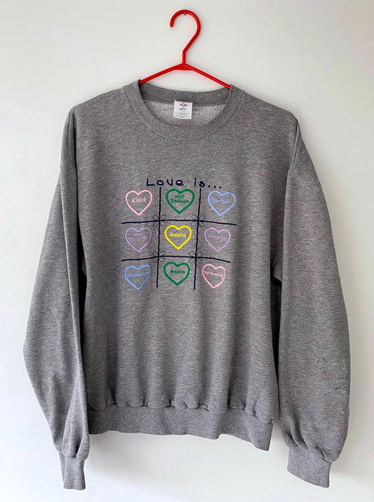 90s vintage grey pastel love heart crewneck pullover sweatshirt