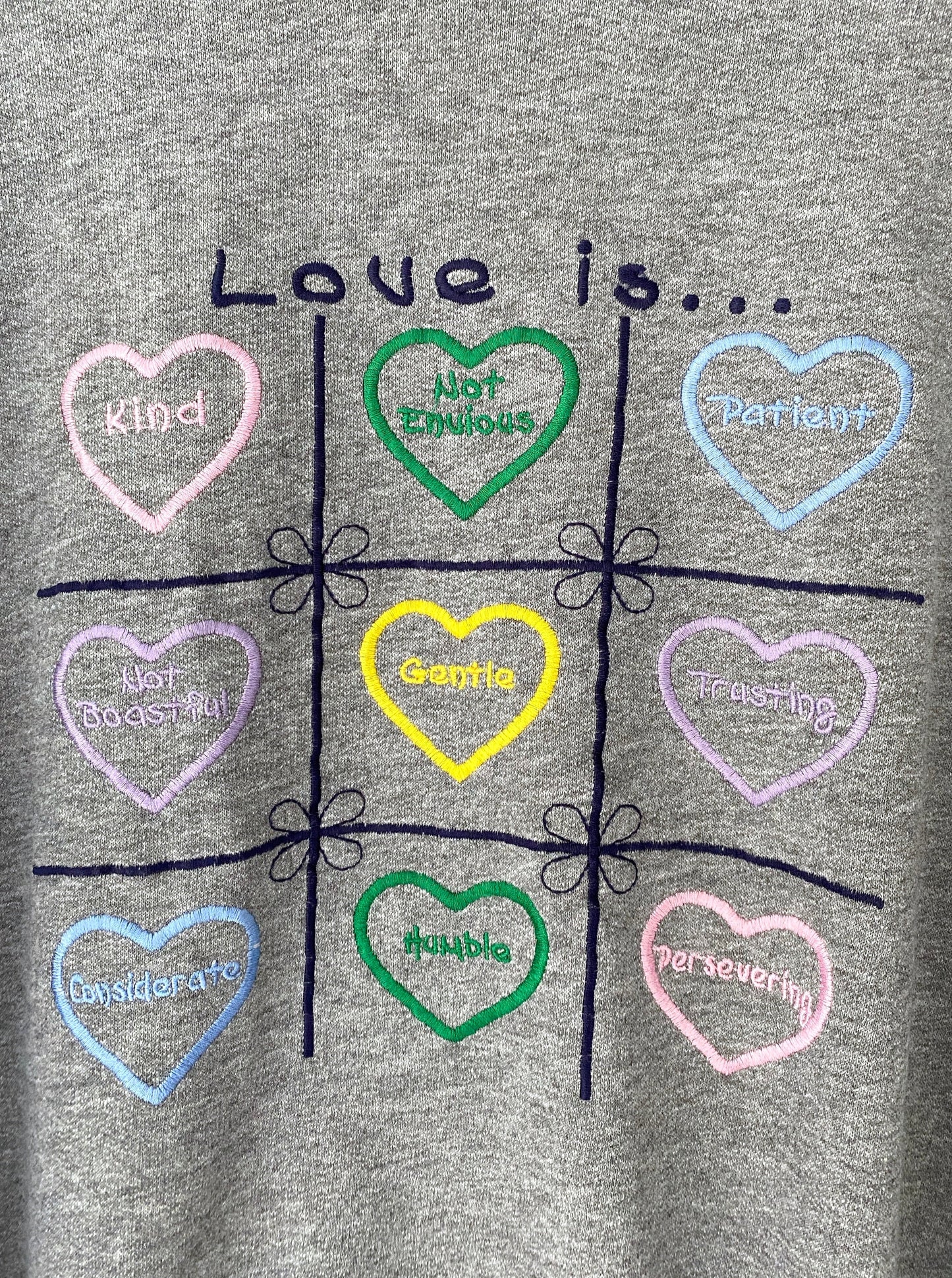 90s vintage grey pastel love heart crewneck pullover sweatshirt