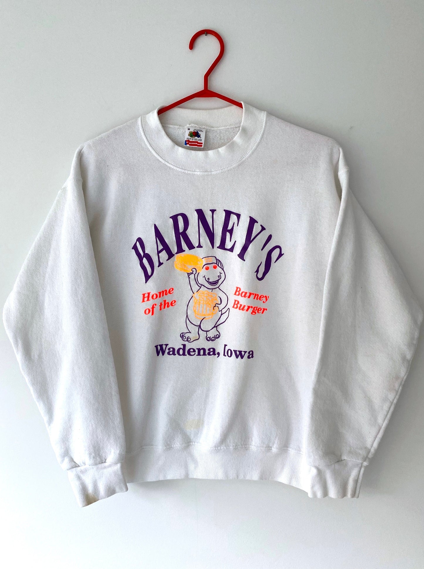 90s vintage barneys burgers white neon pullover sweatshirt