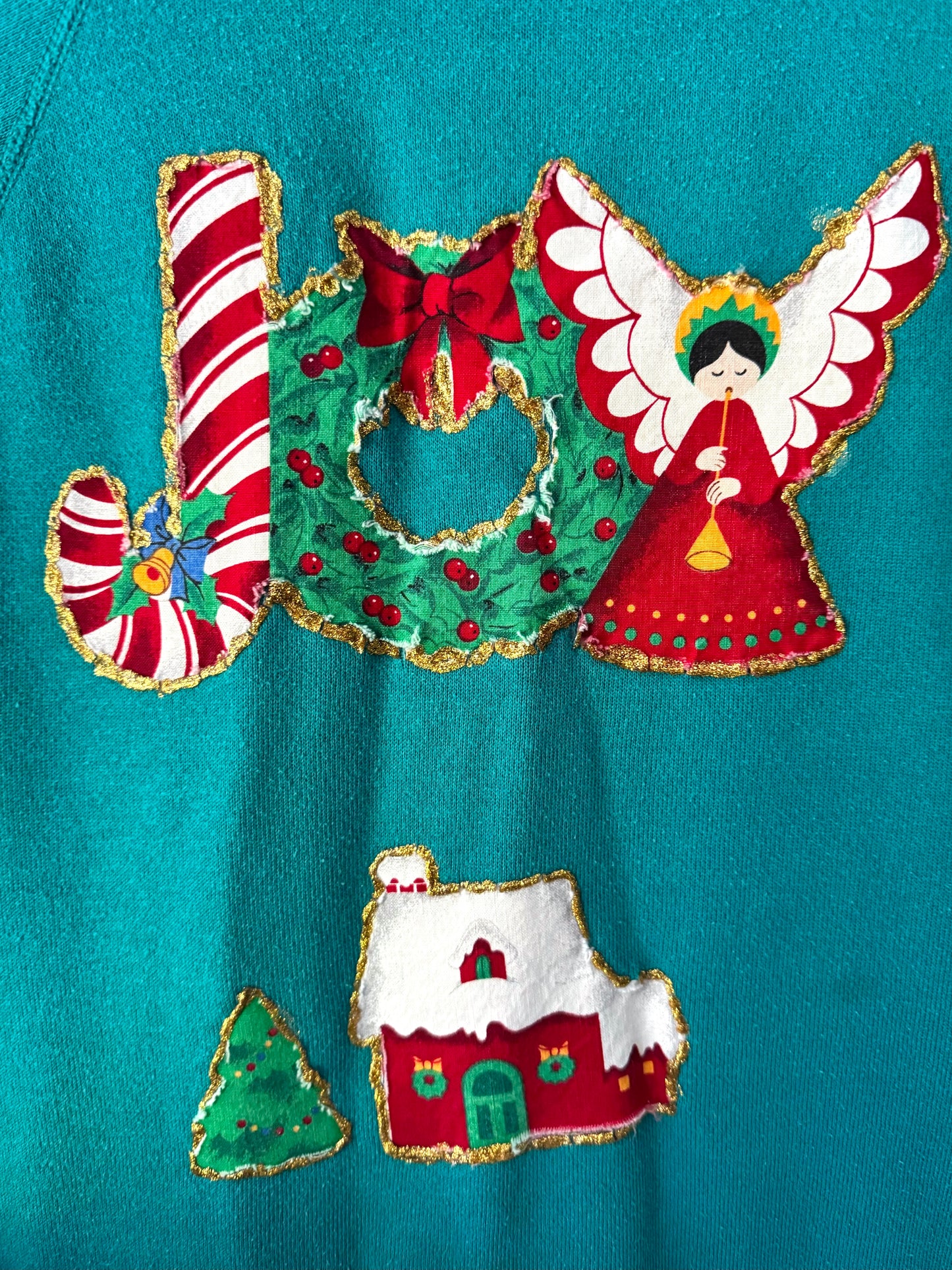 90s vintage turquoise holiday JOY pullover sweater