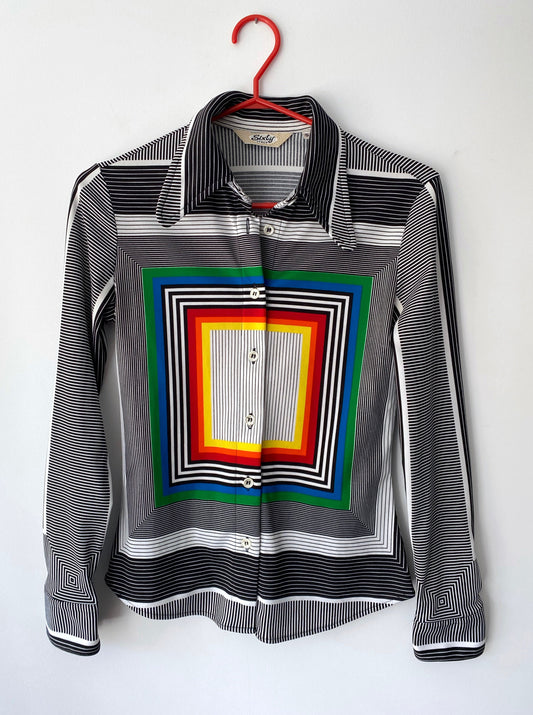 90s vintage rainbow abstract geometric long sleeved blouse