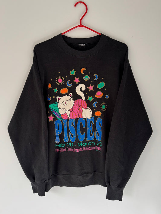 90s vintage black pisces zodiac sign horoscope graphic pullover sweatshirt