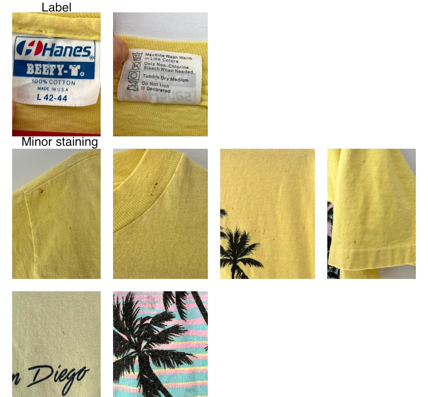 80s vintage san diego california beach graphic cropped tee shirt – medium | retro souvenir palm trees short sleeved crop top