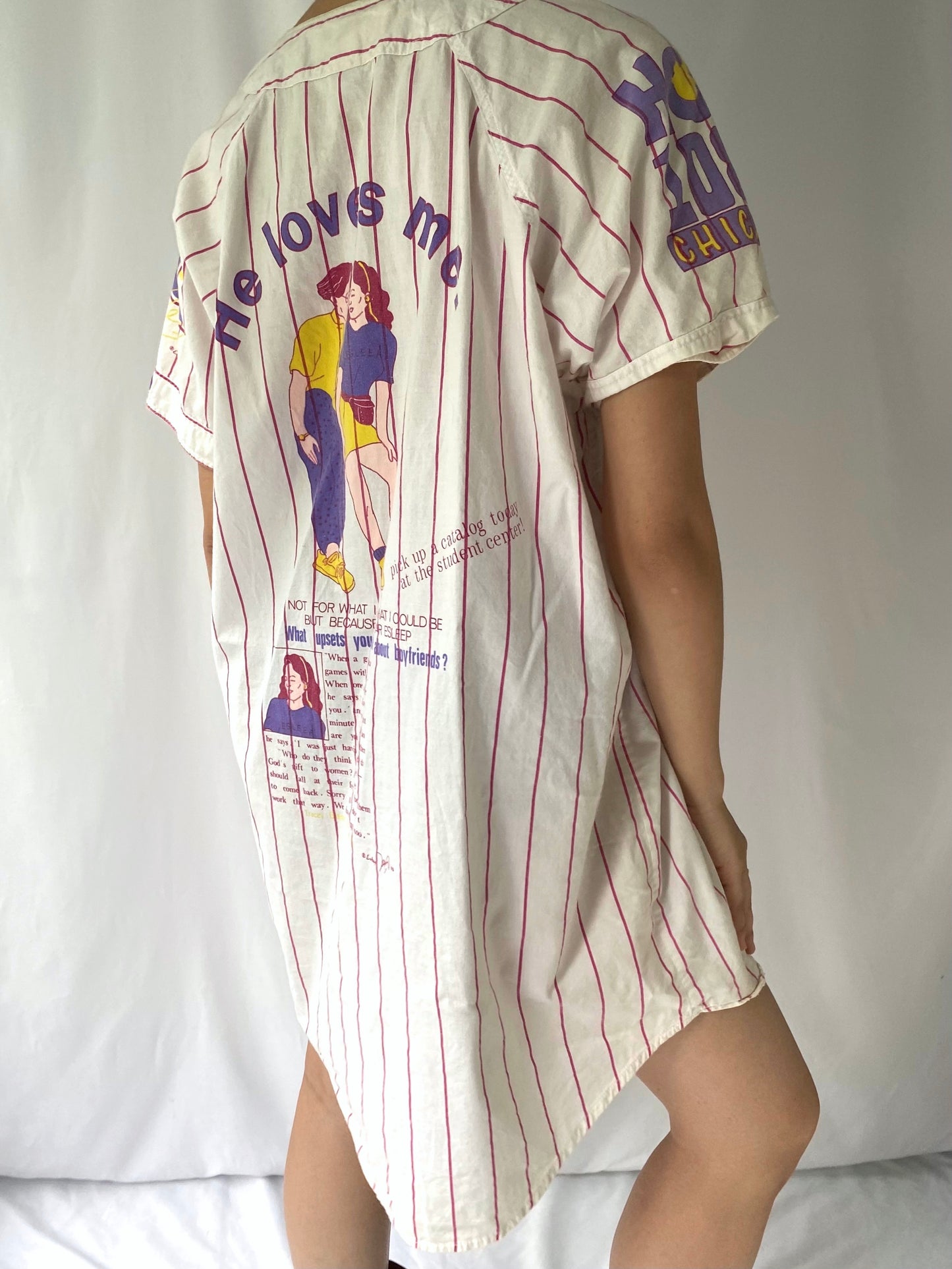 90s vintage white purple striped sorority jersey button up dress – one size | esleep baseball varsity pajama tunic