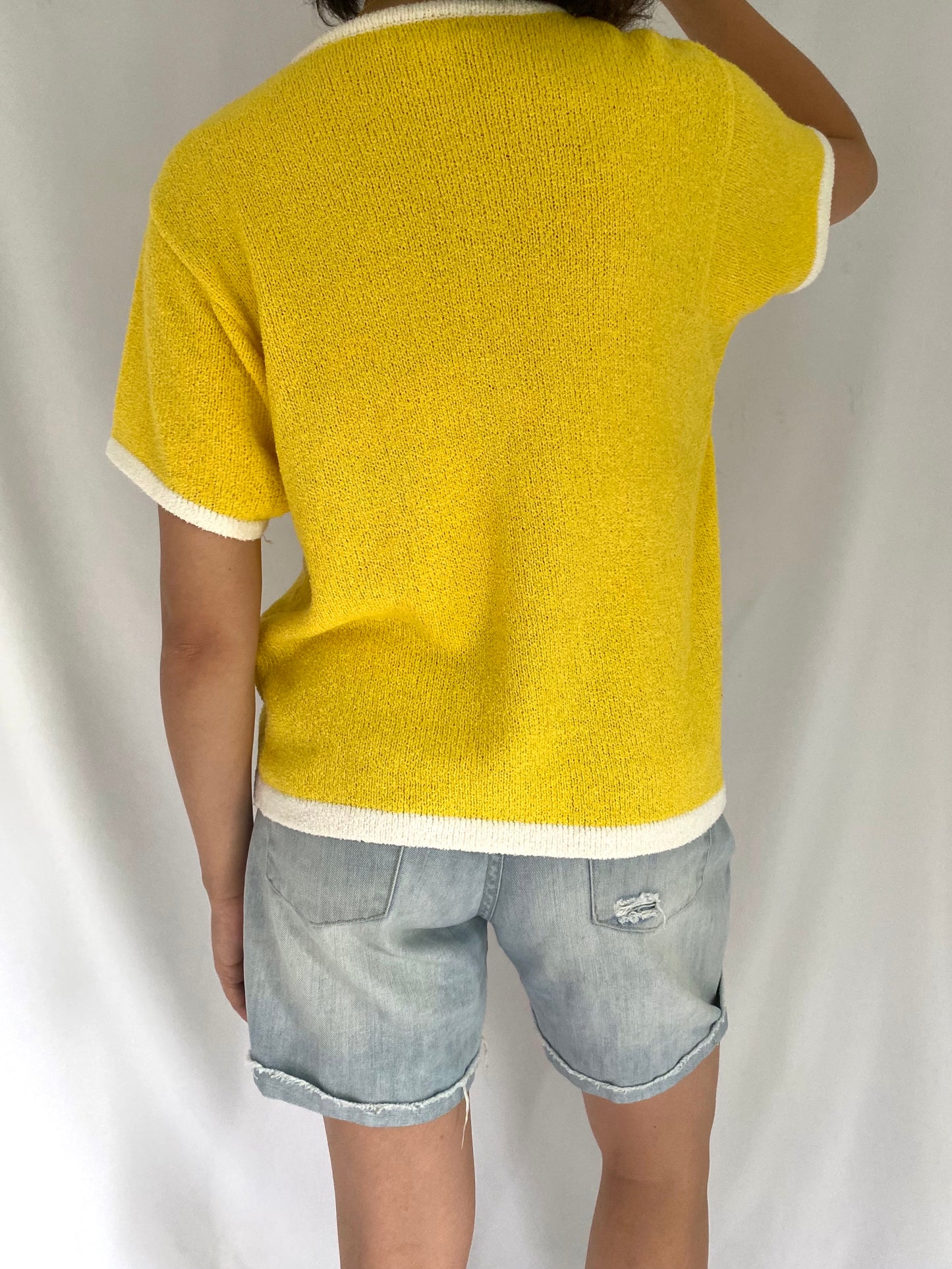 90s vintage yellow bright knit casual short sleeved shirt
