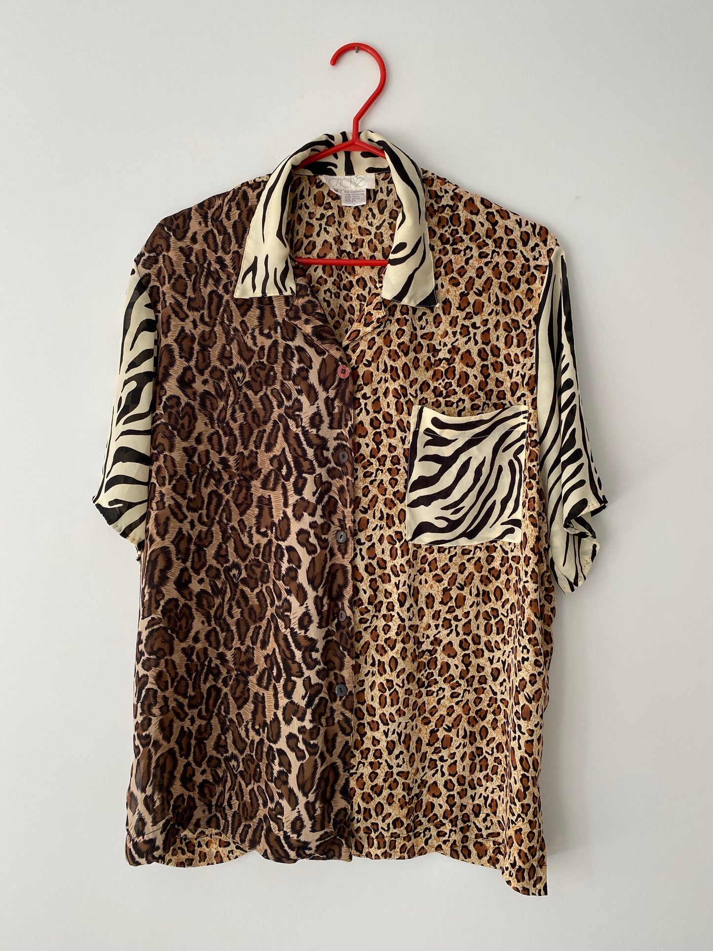 90s vintage brown leopard sheer button up blouse