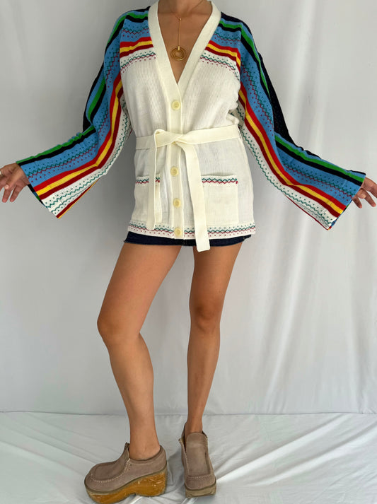 70s vintage rainbow striped knit button up cardigan