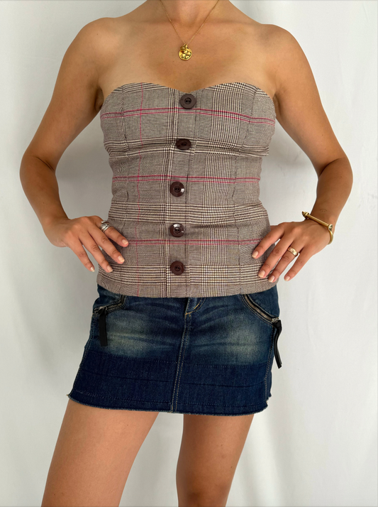 y2k vintage GUESS jeans plaid button up tube top